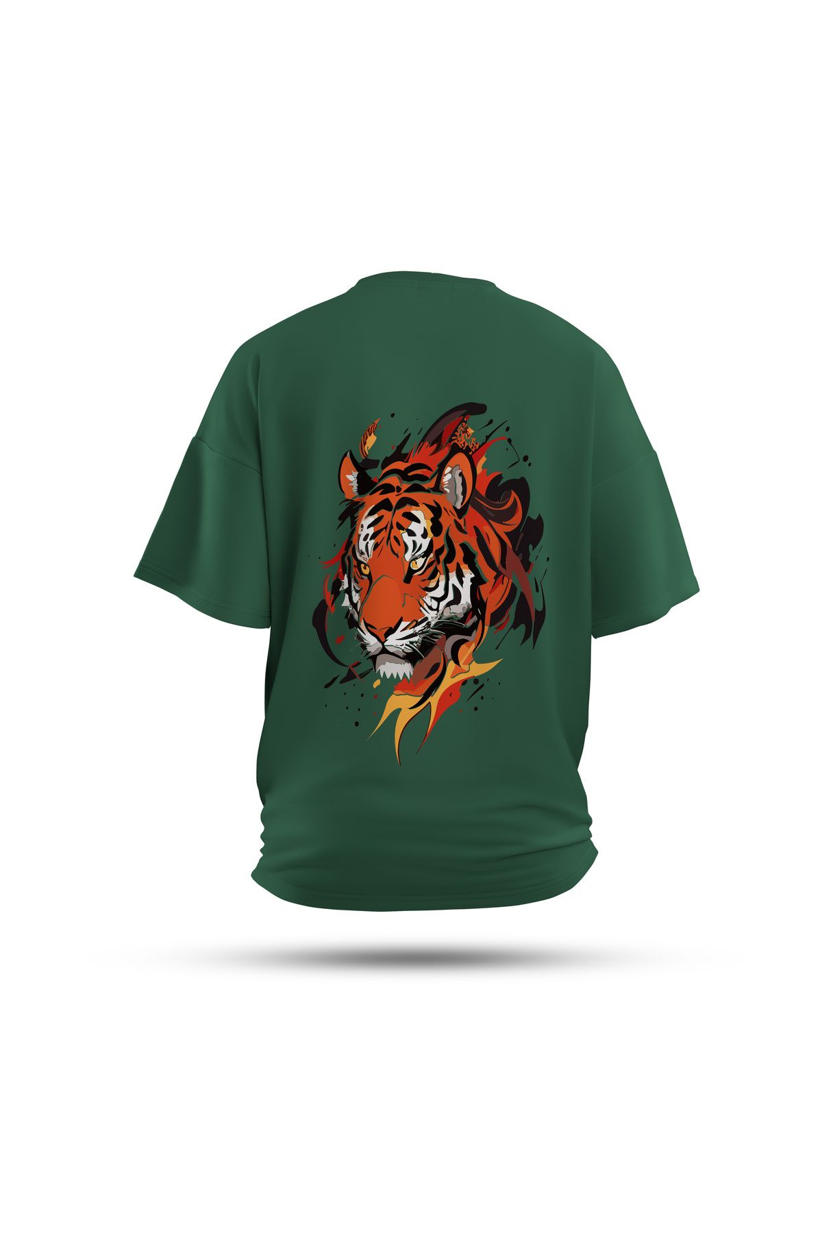 Zestia Unisex T-Shirt, Animals Kaplan Sırt Baskılı, Regular, %100 Pamuk, Yeşil T-Shirt No: 007