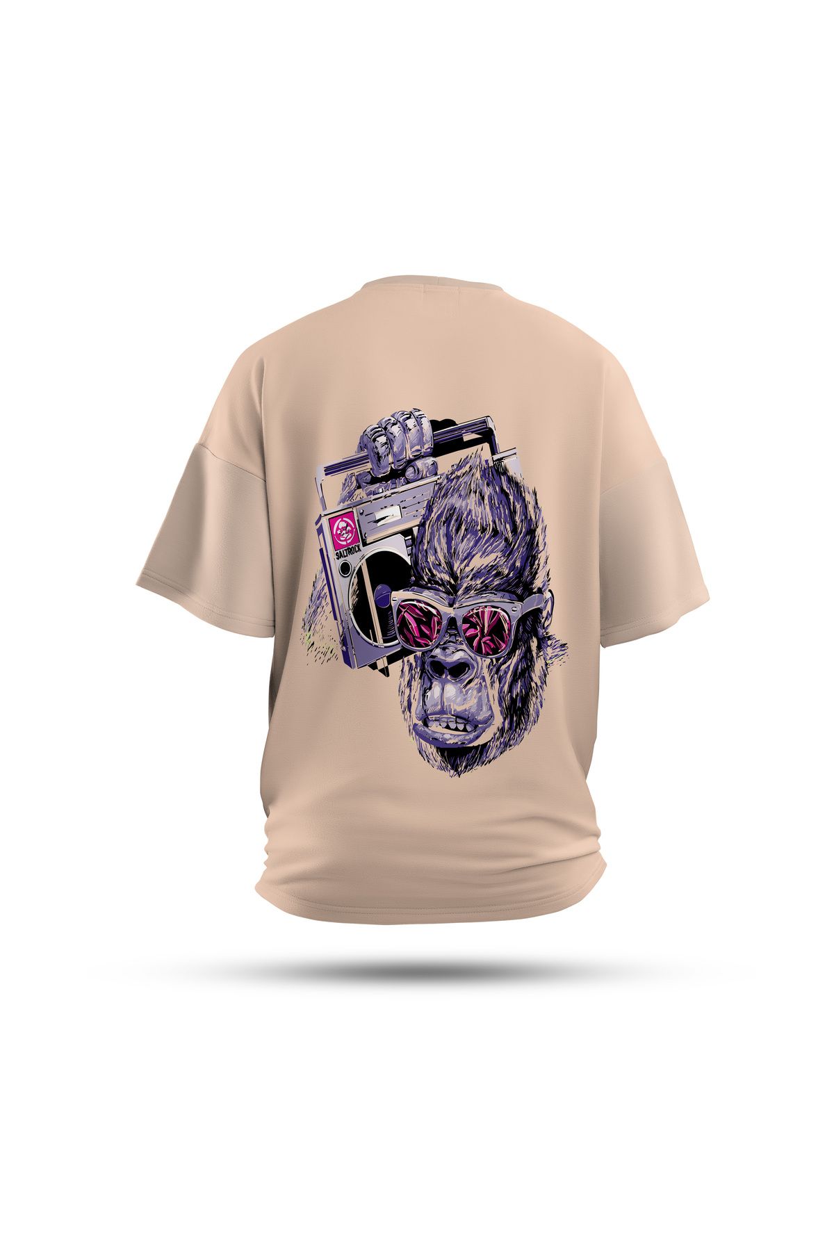 Zestia Unisex T-Shirt, Animals Goril Sırt Baskılı, Regular, %100 Pamuk, Krem T-Shirt No: 004