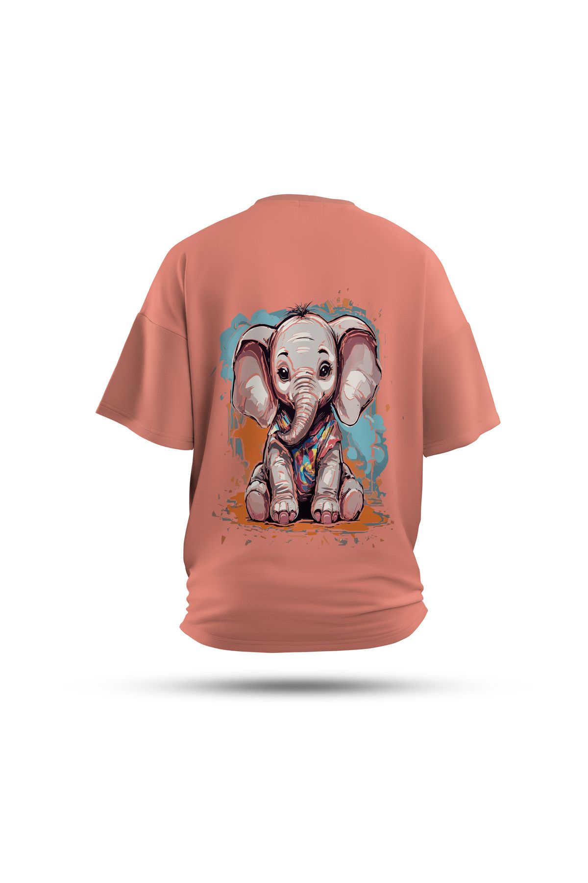 Zestia Unisex T-Shirt, Animals Fil Sırt Baskılı, Regular, %100 Pamuk, Somon T-Shirt No: 009