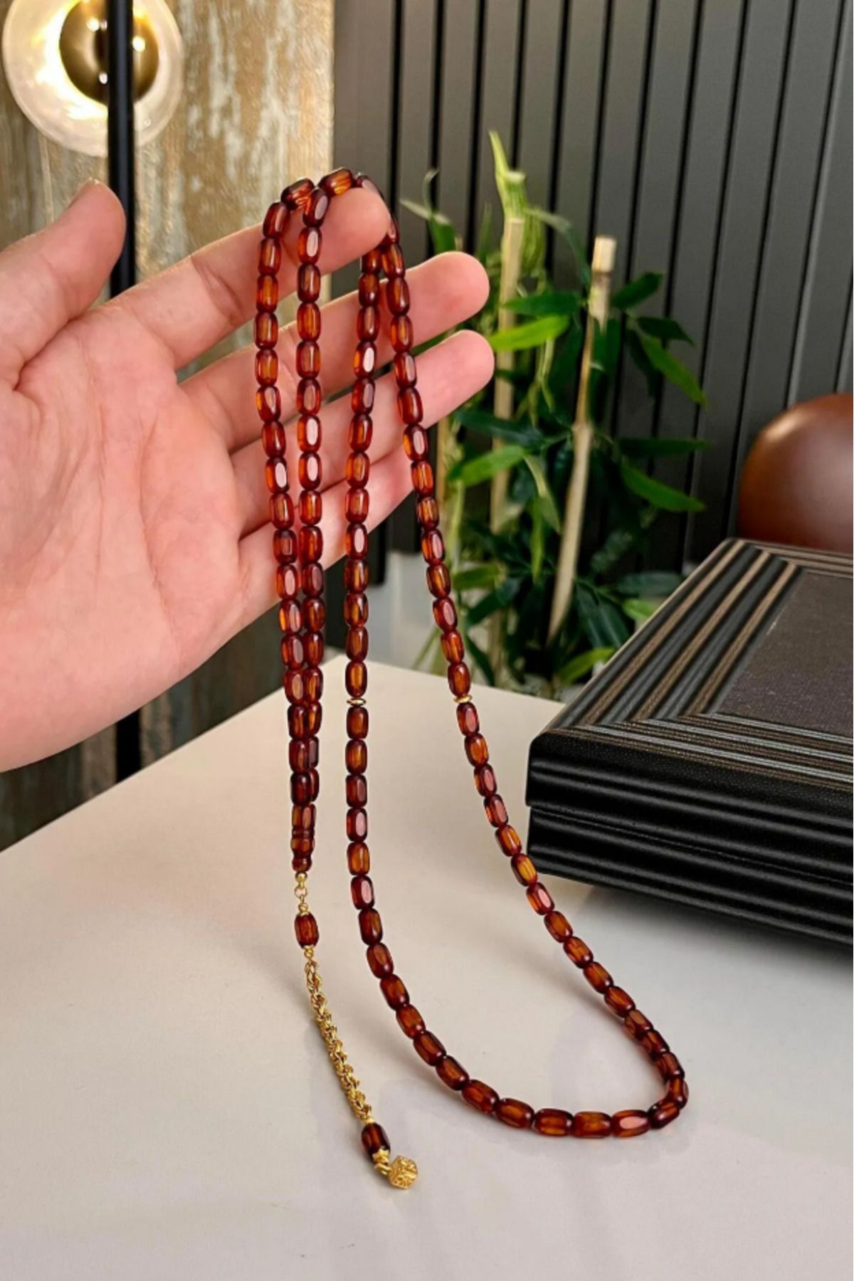 dergah tesbih-99 Gold Tasseled Russian Drop Amber 3