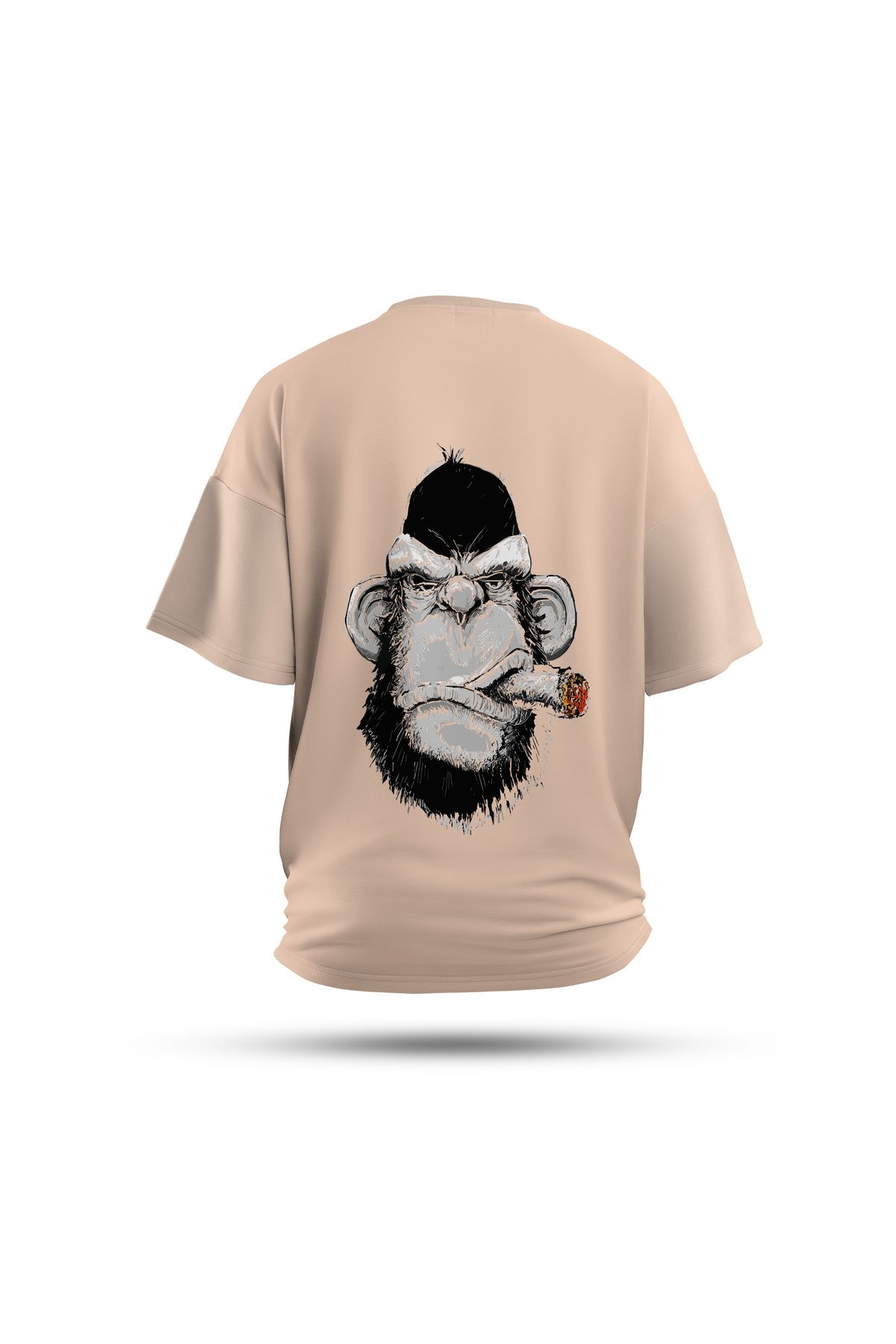 Zestia Unisex T-Shirt, Animals Goril Sırt Baskılı, Regular, %100 Pamuk, Krem T-Shirt No: 008