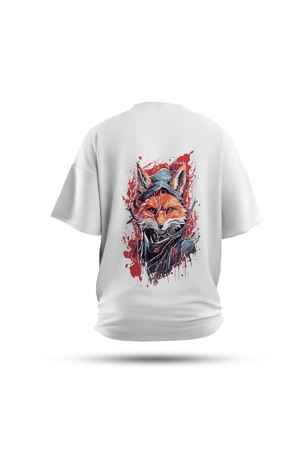 Zestia Unisex T-Shirt, Animals Beyfendi Tilki Sırt Baskılı, Regular, %100 Pamuk, Beyaz T-Shirt No: 011