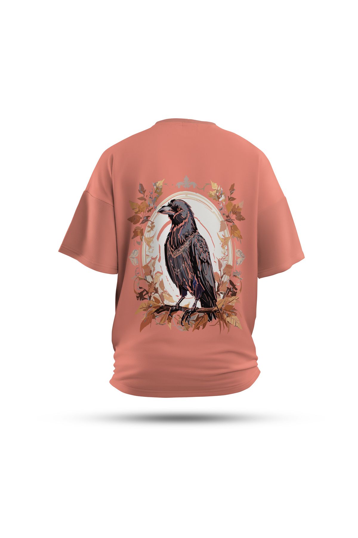 Zestia Unisex T-Shirt, Animals Karga Sırt Baskılı, Regular, %100 Pamuk, Somon T-Shirt No: 014