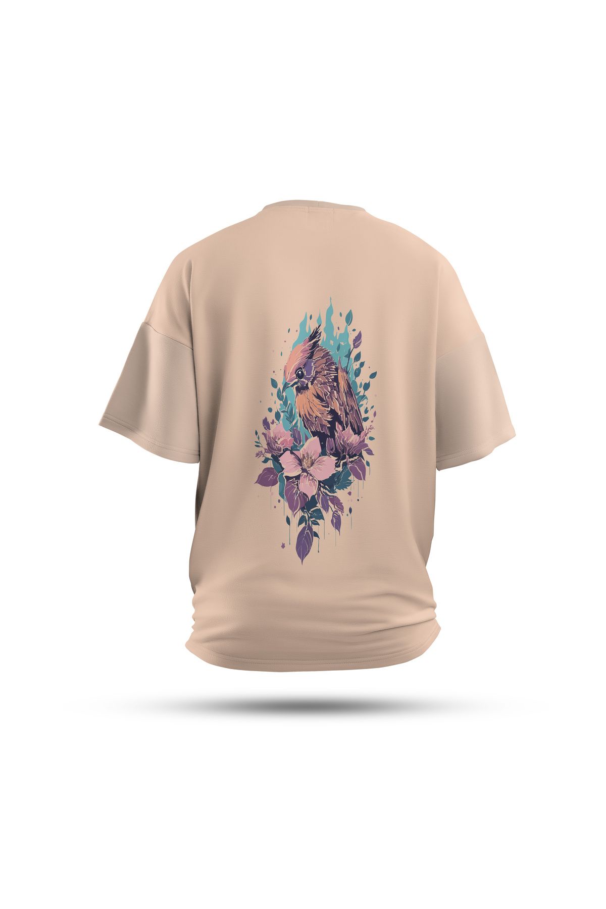 Zestia Unisex T-Shirt, Animals Serçe Sırt Baskılı, Regular, %100 Pamuk, Krem T-Shirt No: 019