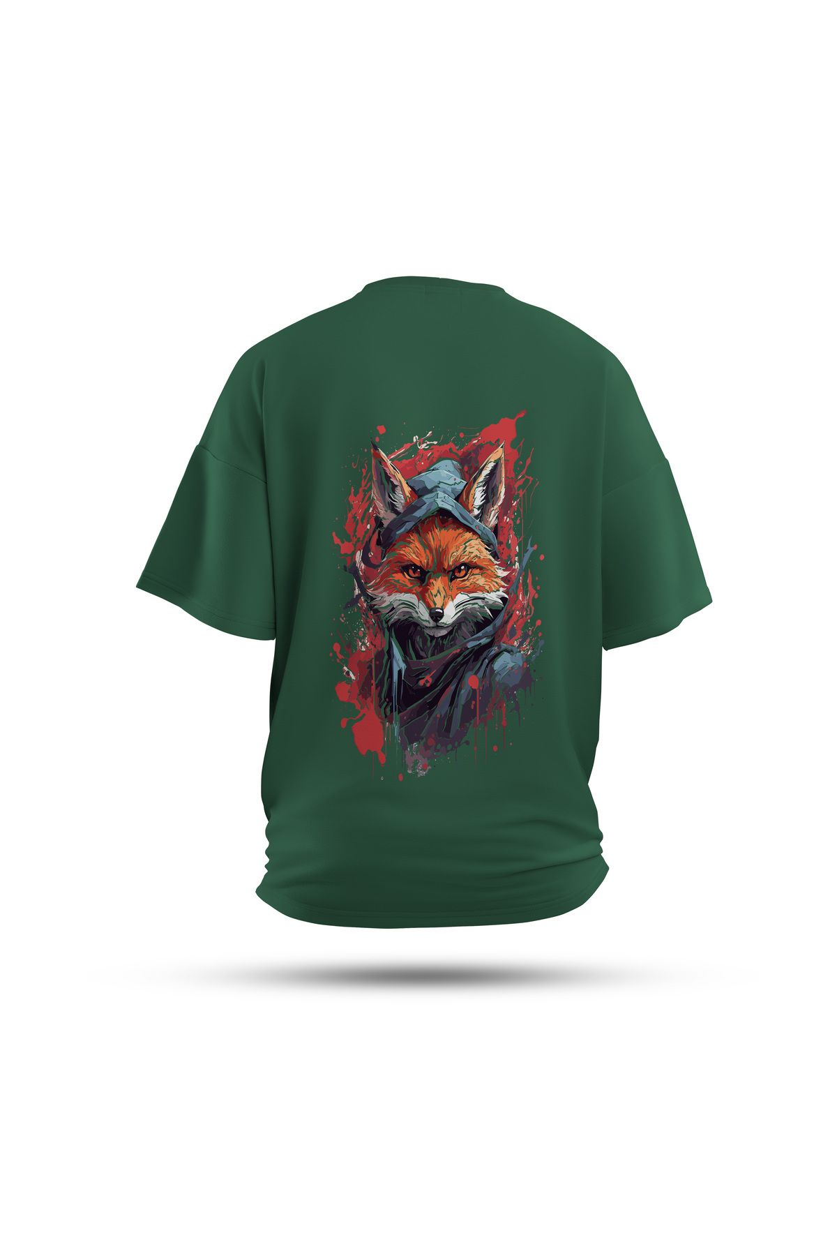 Zestia Unisex T-Shirt, Animals Beyfendi Tilki Sırt Baskılı, Regular, %100 Pamuk, Yeşil T-Shirt No: 011