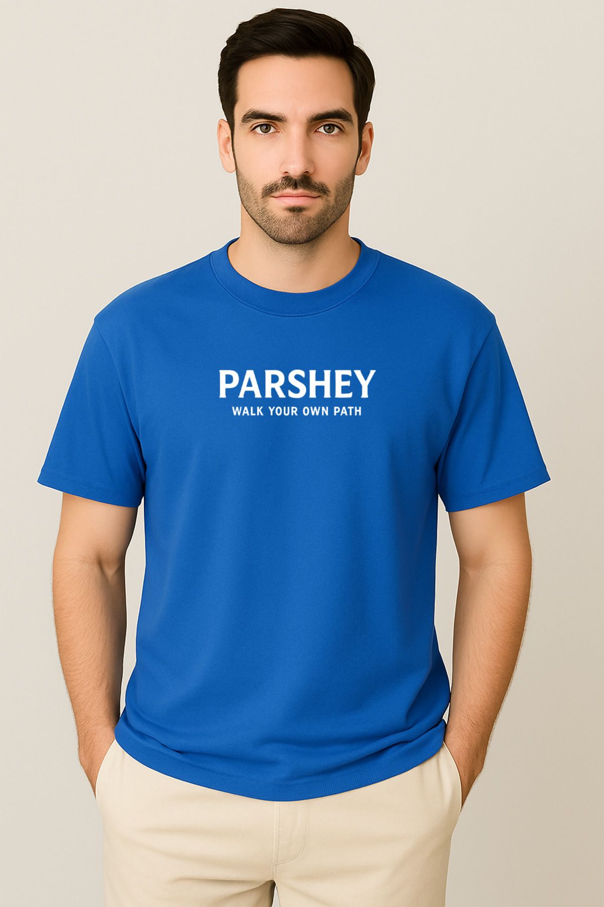 PARSHEY Erkek - Kadın Unisex Parshey Walk Your Own Path Baskılı Bisiklet Yaka %100 Pamuk Oversize T-shirt