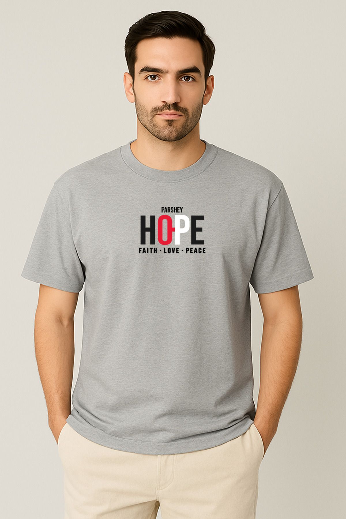 PARSHEY Erkek - Kadın Unisex HOPE Baskılı Yarım Kollu Bisiklet Yaka %100 Pamuk Oversize T-shirt