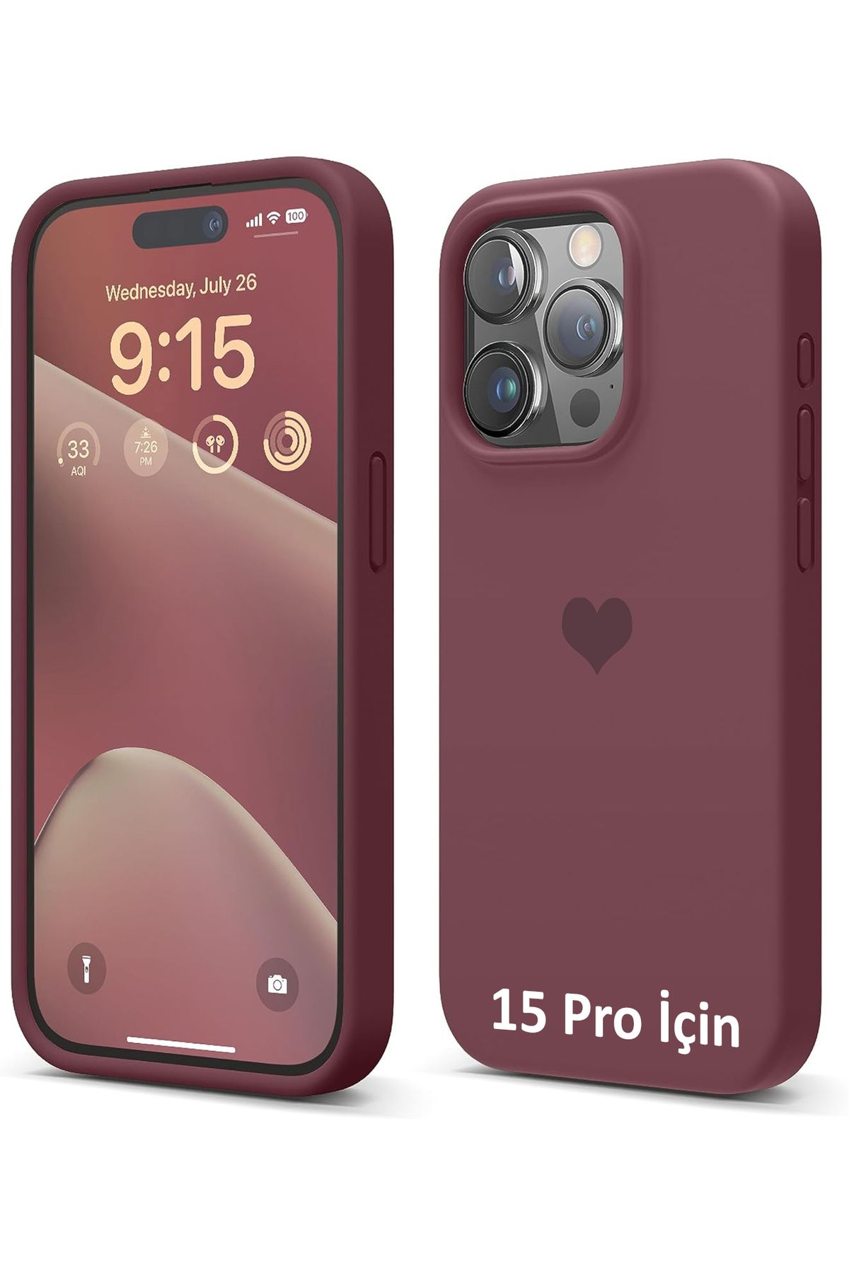 GAGA ELEKTRONİK iPhone 15 Pro İçin Kalp Logolu İçi Kadife Silikon Kılıf