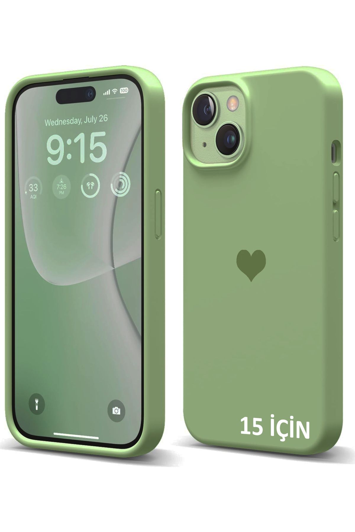 GAGA ELEKTRONİK iPhone 15 İçin Kalp Logolu İçi Kadife Silikon Kılıf