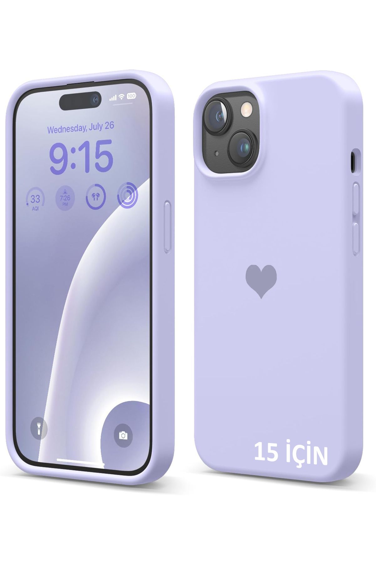 GAGA ELEKTRONİK iPhone 15 İçin Kalp Logolu İçi Kadife Silikon Kılıf