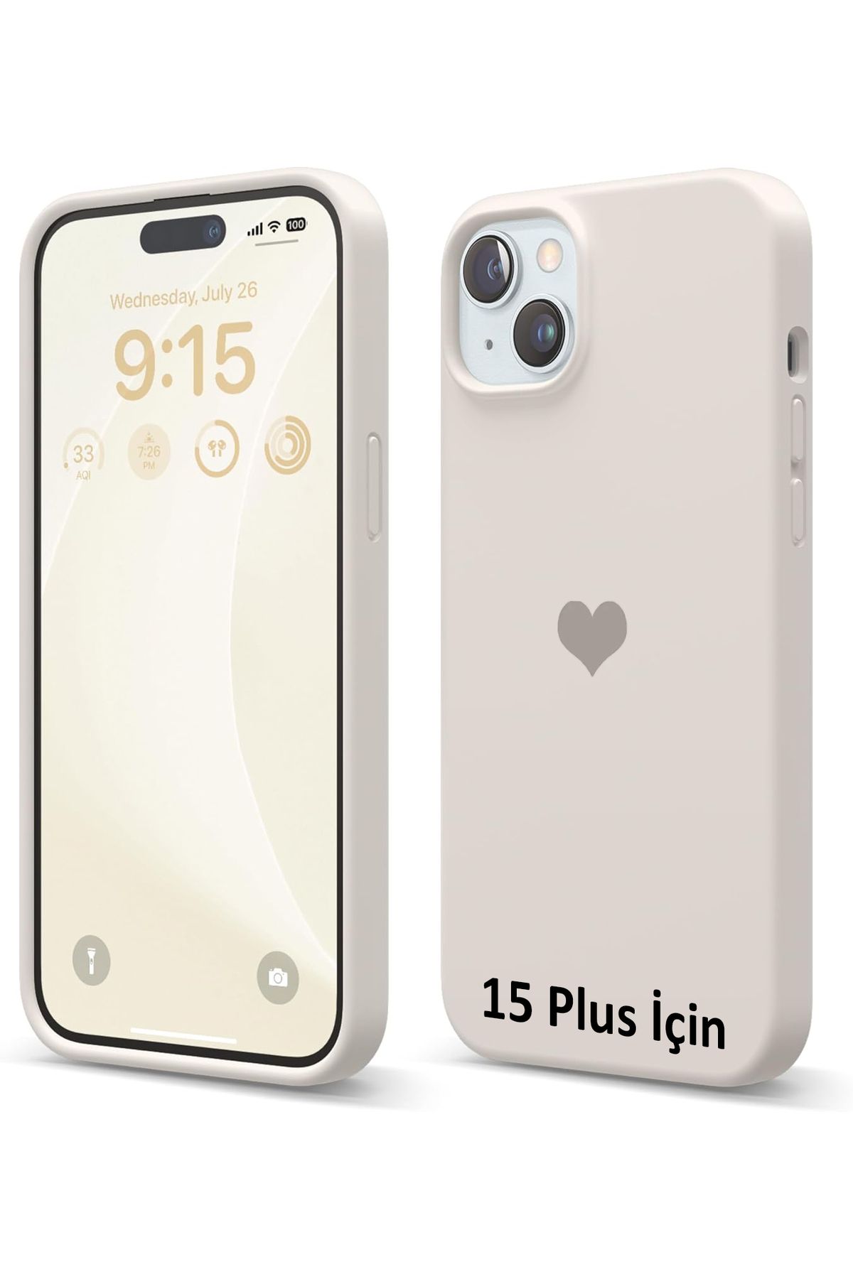 GAGA ELEKTRONİK iPhone 15 Plus İçin Kalp Logolu İçi Kadife Silikon Kılıf