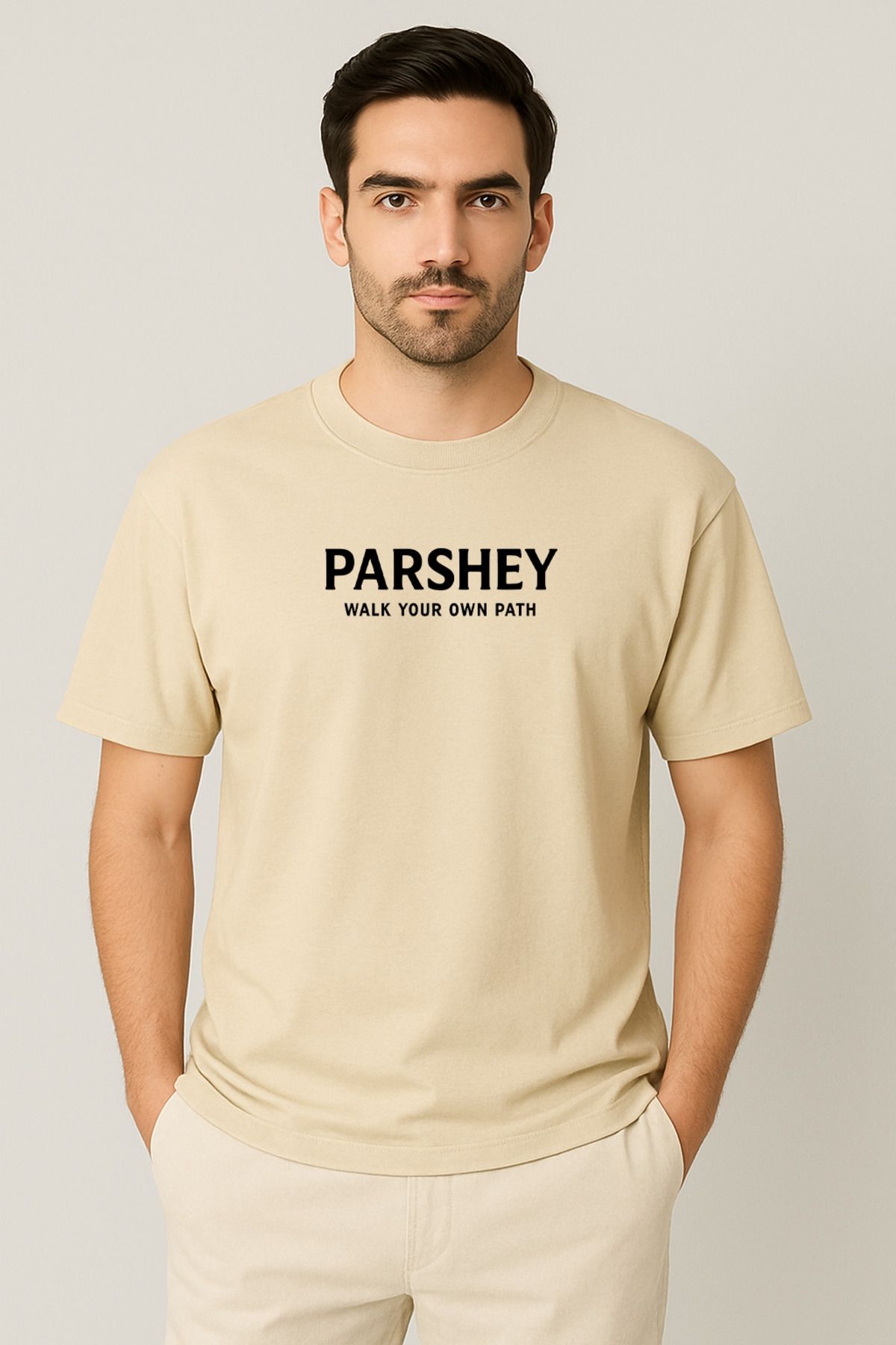 PARSHEY Erkek - Kadın Unisex Parshey Walk Your Own Path Baskılı Bisiklet Yaka %100 Pamuk Oversize T-shirt