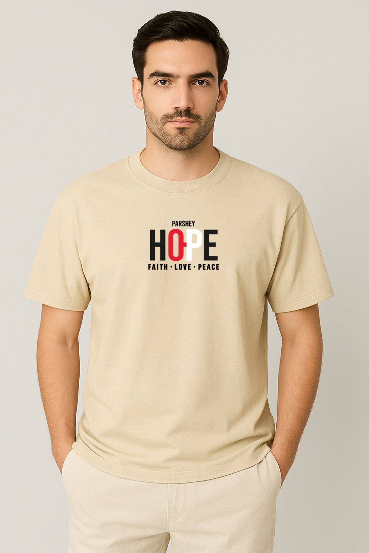 PARSHEY Erkek - Kadın Unisex HOPE Baskılı Yarım Kollu Bisiklet Yaka %100 Pamuk Oversize T-shirt