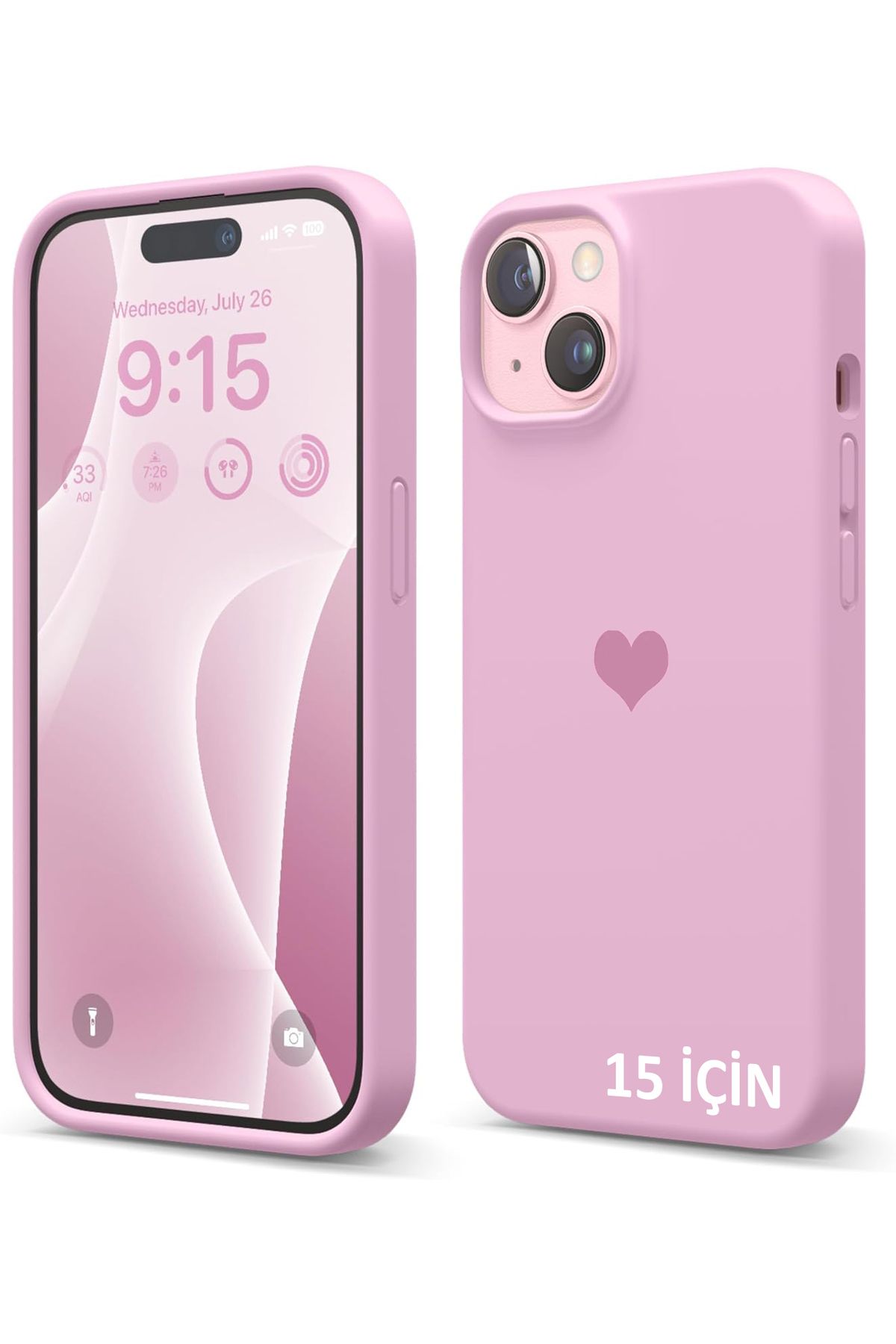 GAGA ELEKTRONİK iPhone 15 İçin Kalp Logolu İçi Kadife Silikon Kılıf