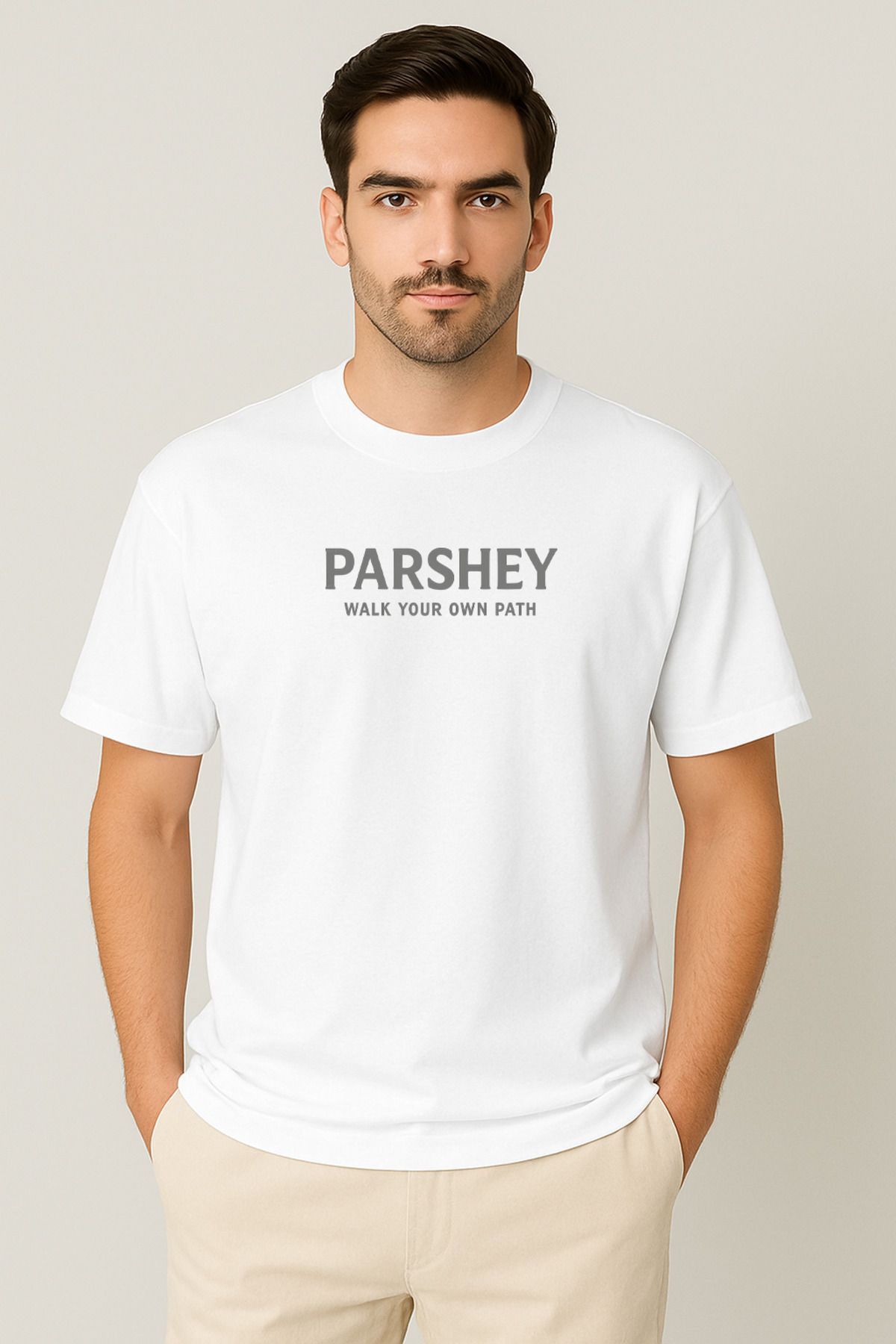 PARSHEY Erkek - Kadın Unisex Parshey Walk Your Own Path Baskılı Bisiklet Yaka %100 Pamuk Oversize T-shirt