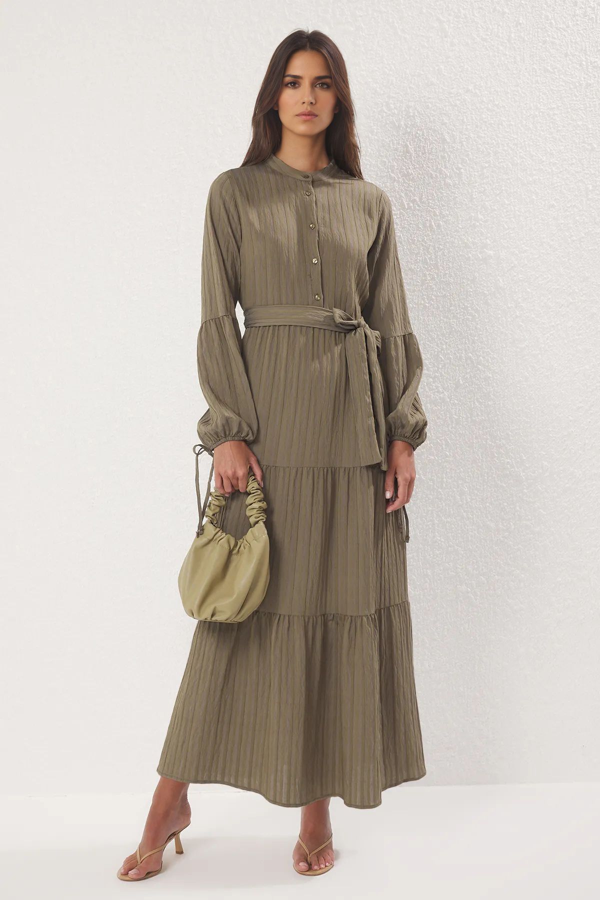 Trendyol Modest Khaki sukně vrstvené tkané šaty TCTSS25EB00126