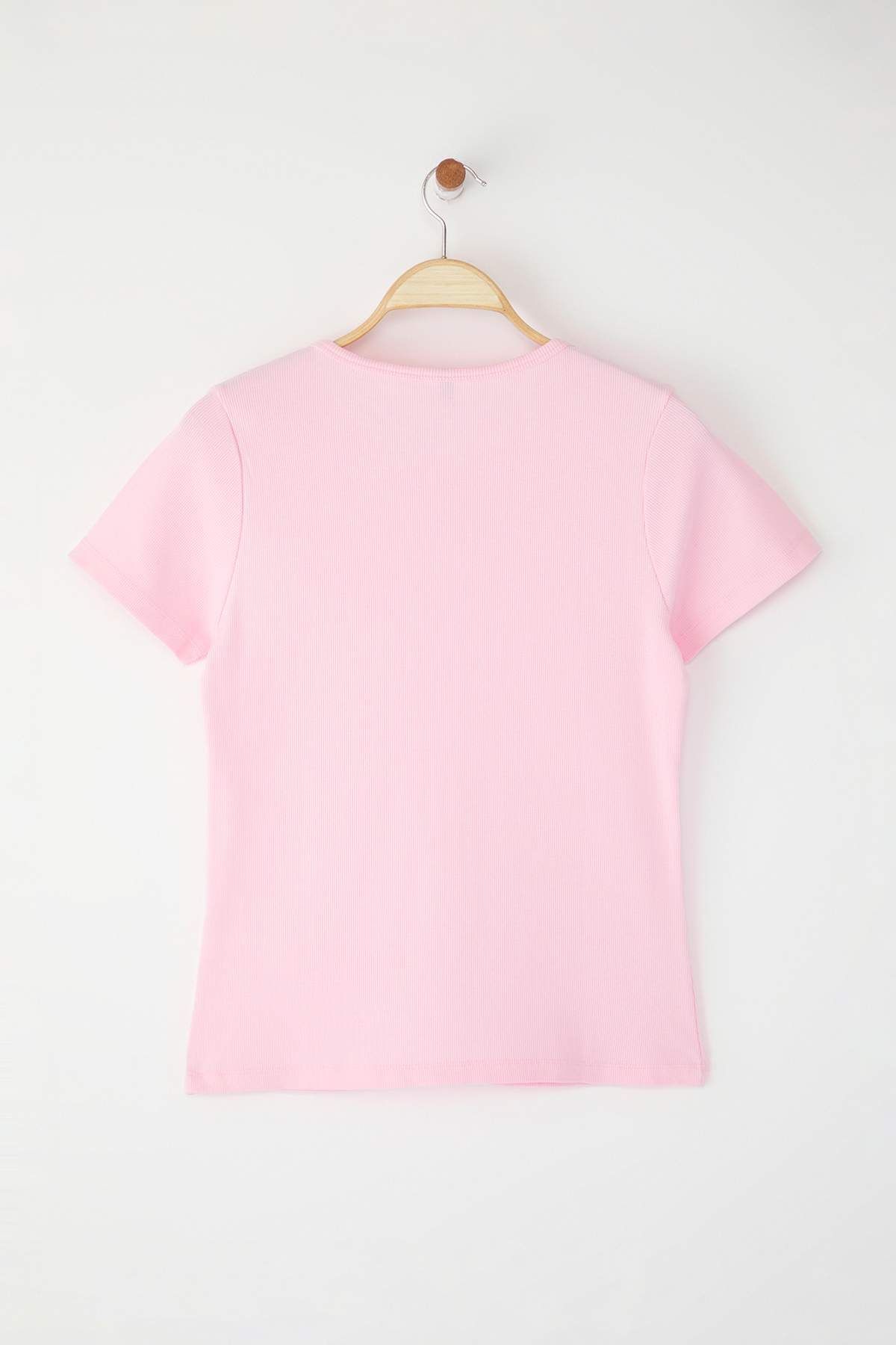 Trendyol Collection-Καφέ Crop κανονικό πλεκτό T-shirt TEDSS24TS00008 7