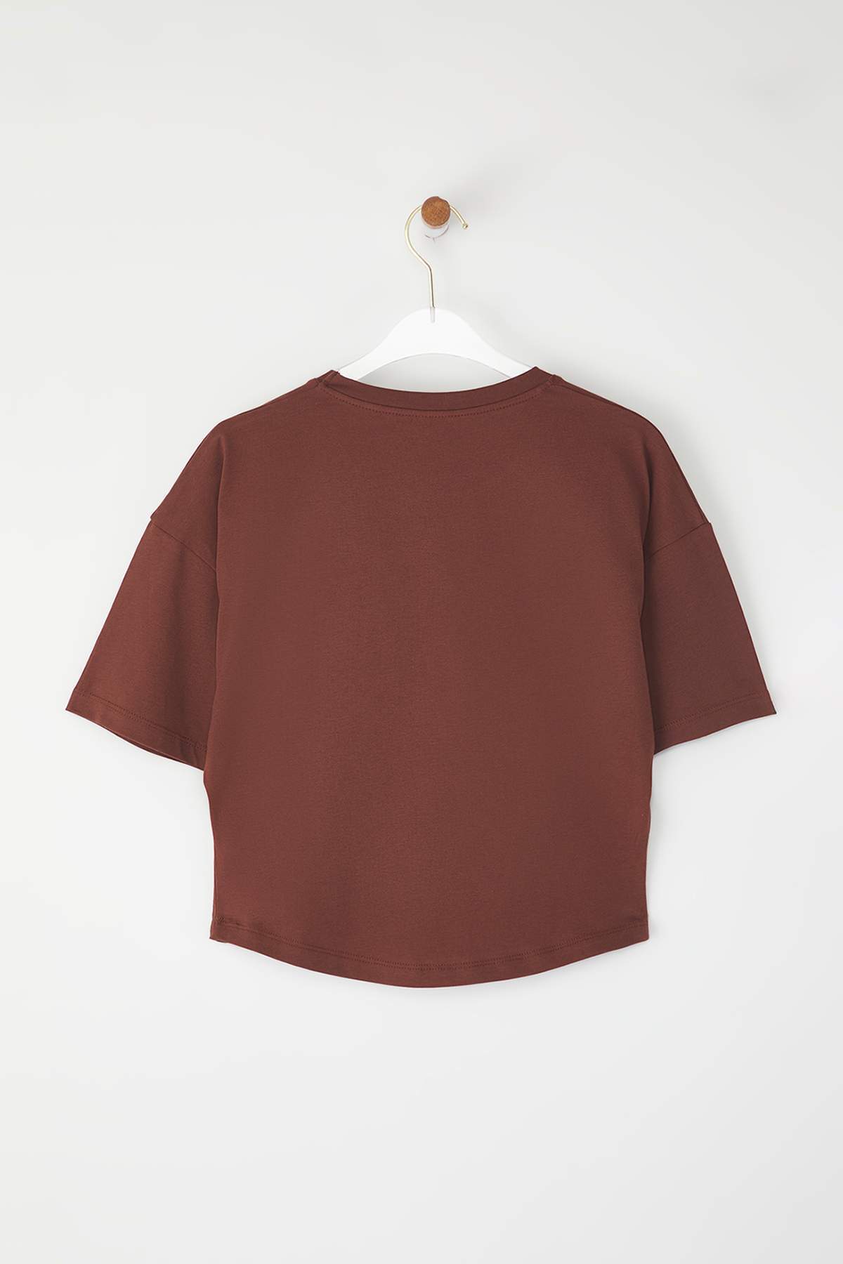 Trendyol Collection-Καφέ Crop κανονικό πλεκτό T-shirt TEDSS24TS00008 5