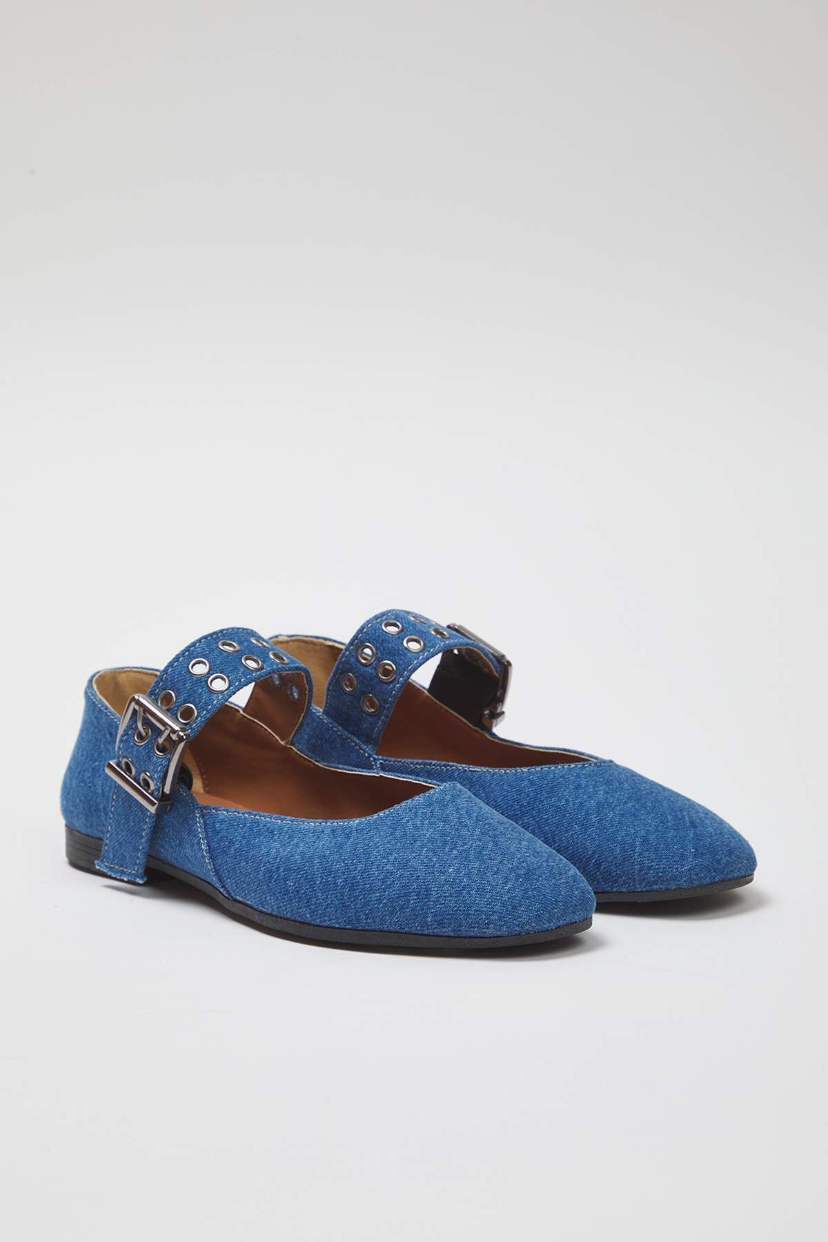 TRENDYOL SHOES Niebieskie Dżinsowe Baleriny Mary Jane Z Oczkiem I Migdałowym Noskiem Kobieta - 40