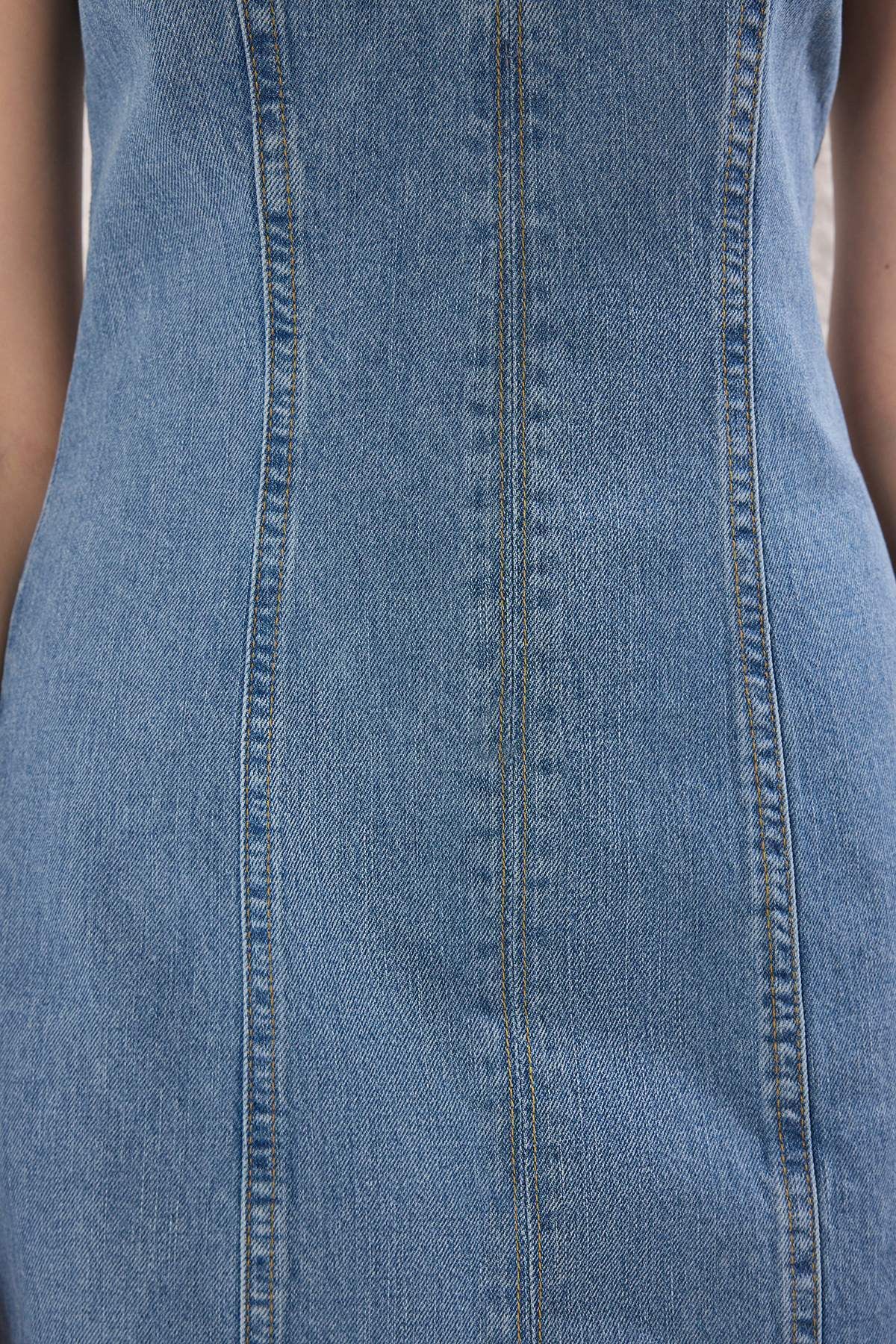 Trendyol Collection-Rochie mini din denim albastră cu decolteu în V TWOSS25EL00151 3