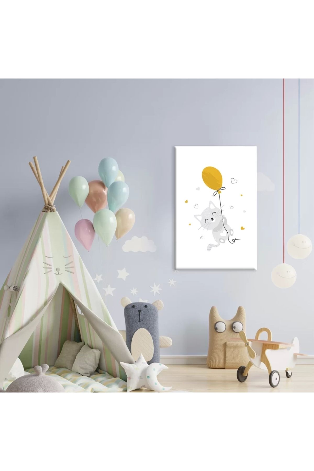 VOGLOO Balonlu Kedi Kanvas Tablo