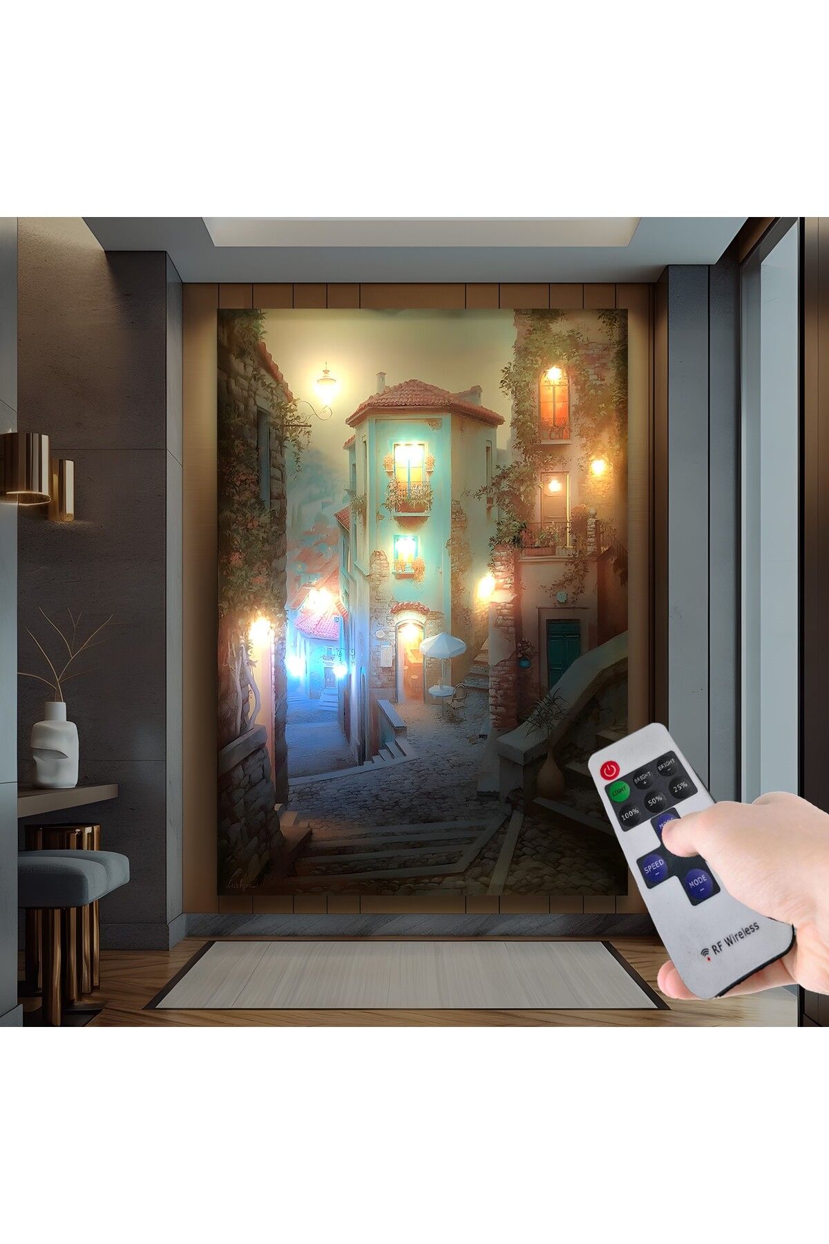 EMYA HOME Led Işıklı Uzaktan Kumandalı Huzur Sokağı Kanvas Tablo