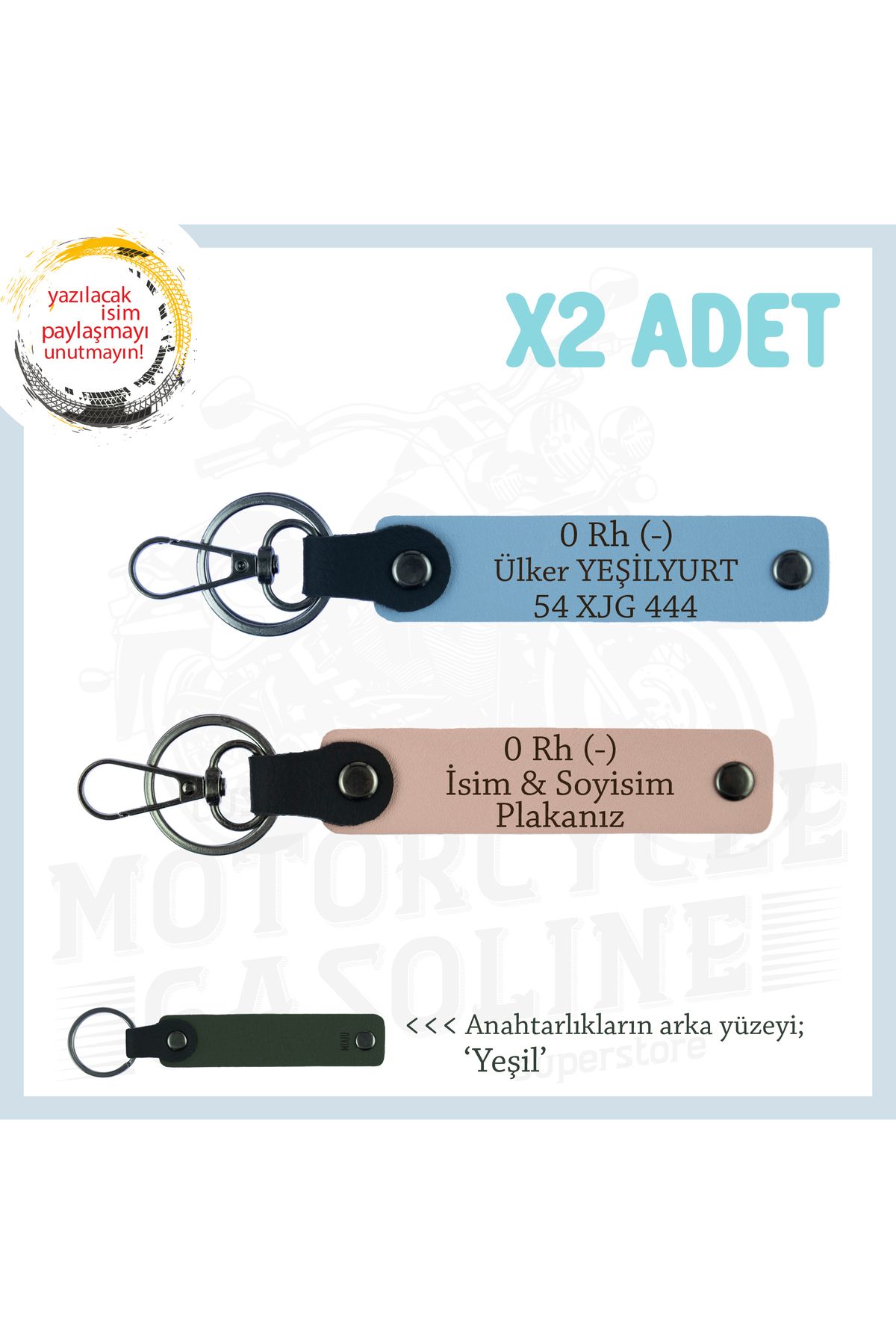 Miaju Asfalt Şampiyonlarına Özel, İsim Plaka ve 0- Kan Grubu Yazılı x2' li Anahtarlık, Yavruağzı-Mavi-Ysl