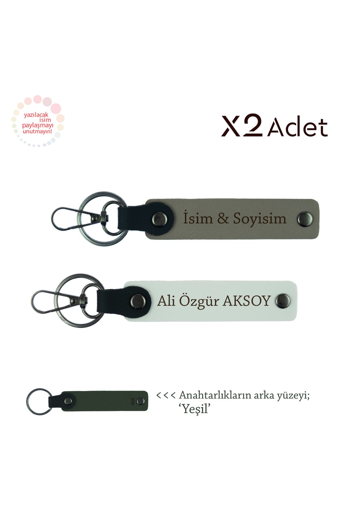 Miaju Hemşireye Yılbaşı Armağanı, İsim & Soyisim Kişiselleştirilmiş 2’li Anahtarlık, Kül Gri-Beyaz-Yeşil
