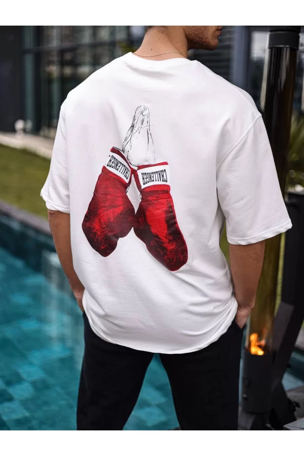 İndigo Park Erkek tişört Unisex Bisiklet Yaka Baskılı Oversize T-Shirt