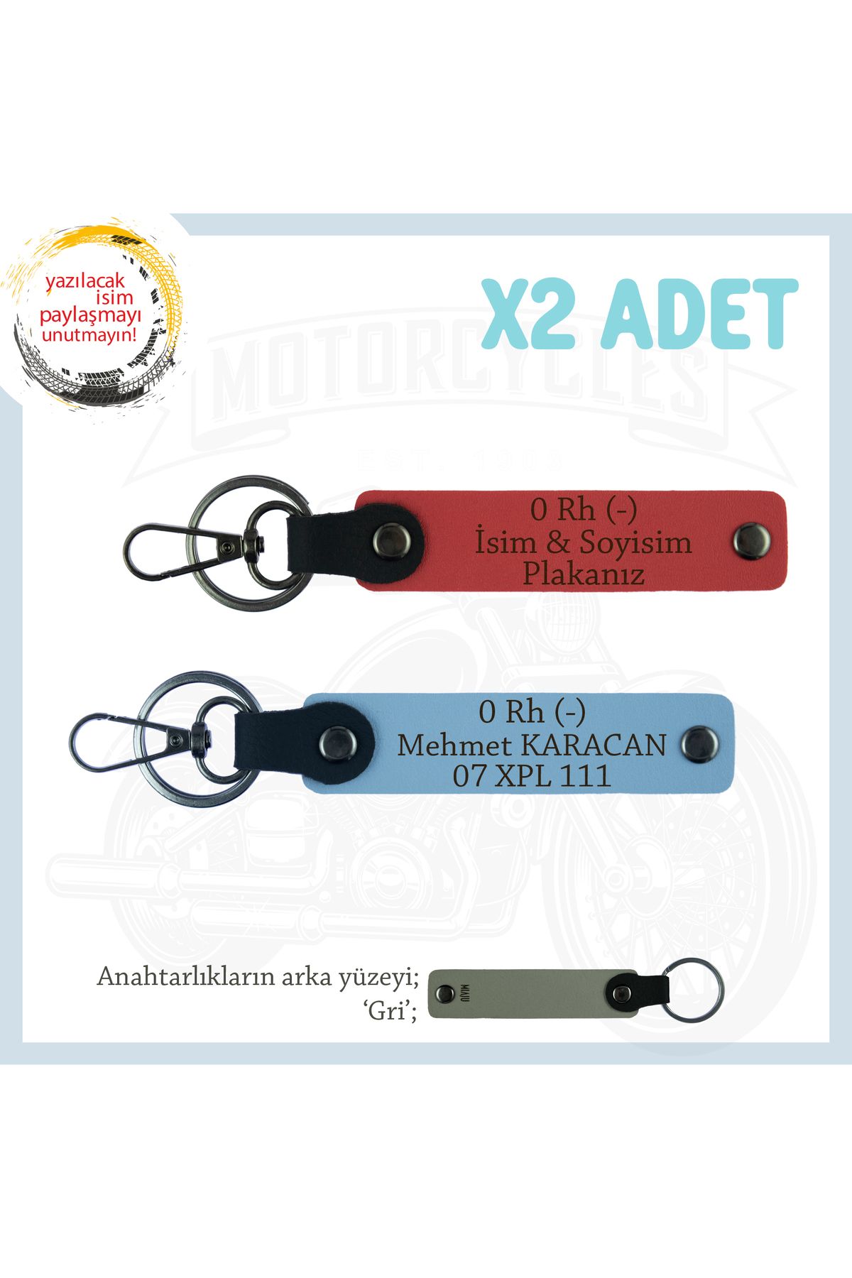 Miaju Yol Arkadaşları İçin, İsim Plaka ve 0- Kan Grubu Kişiye Özel x2 Anahtarlık Set, Nar Çiçeği-Mavi-Gr