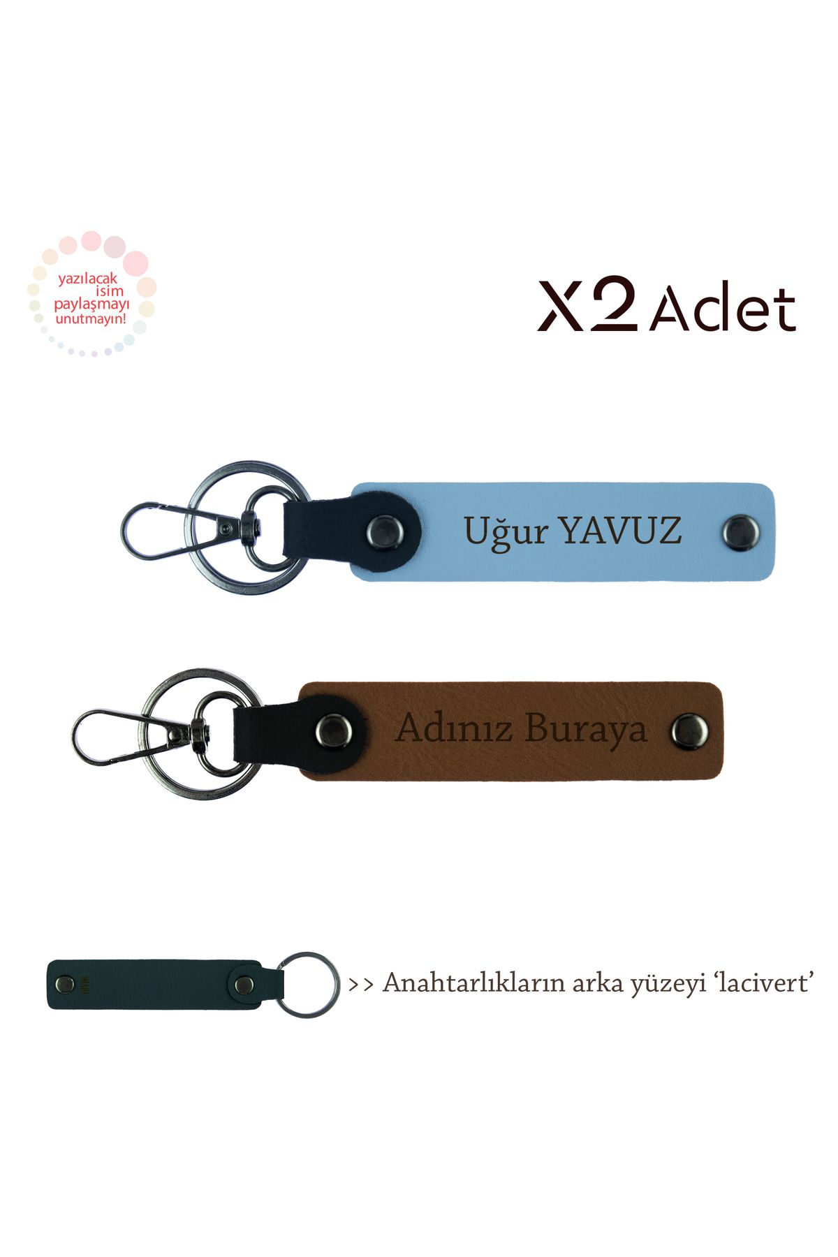 Miaju Sevgililer Gününe Özel, İsimli 2’li Romantik Anahtarlık Takımı, Açık Kahve-Gök Mavi-Lacivert