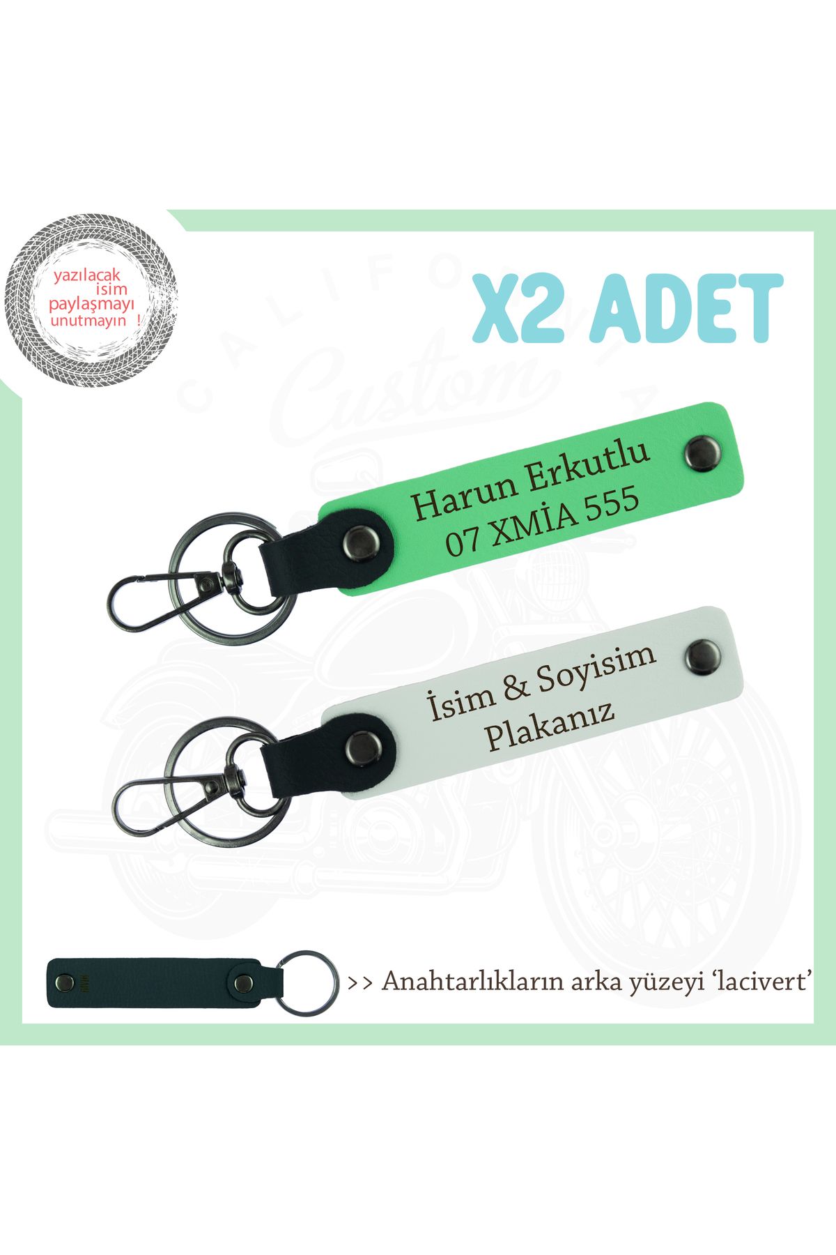 Miaju Yol Arkadaşına Hediye, İsim Plaka Yazılı 2’li Kişiselleştirilebilir Anahtarlık, Beyaz-F Yeşil-Laci
