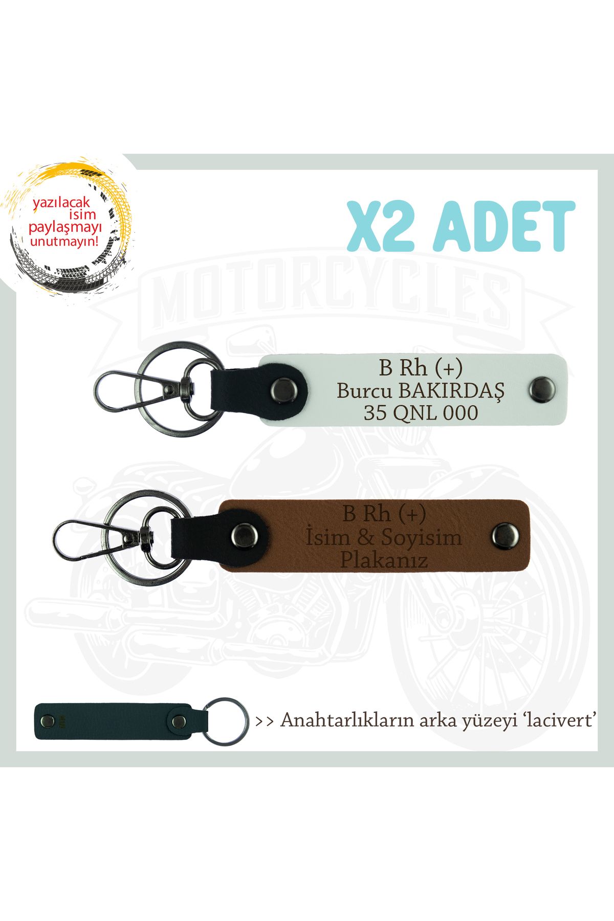 Miaju İstanbullu Motorculara Özel İsim Plaka, B(+) Kan Grubu Yazılı x2 Hediye Anahtarlık, Kahve-Beyaz-Laci