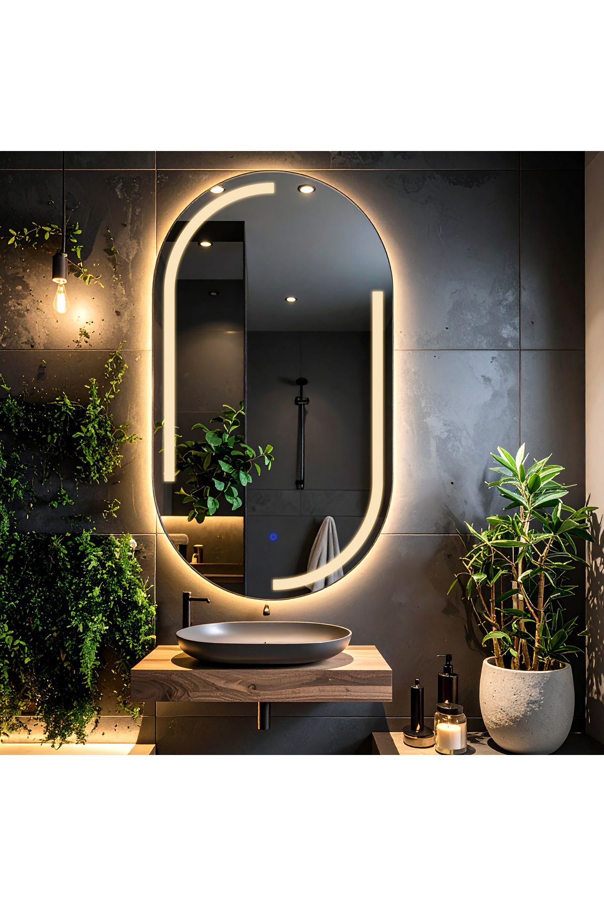 lumora mirror design Lunare Günışığı Led'li Lazer Kumlamalı Lavabo & Banyo Aynası (Dokunmatik Sensörlü)