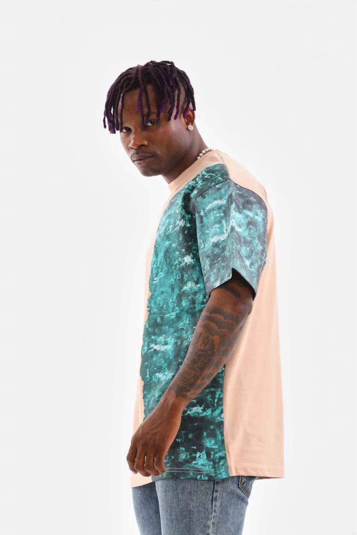 İndigo Park Erkek tişört Unisex Bisiklet Yaka Baskılı Oversize T-Shirt