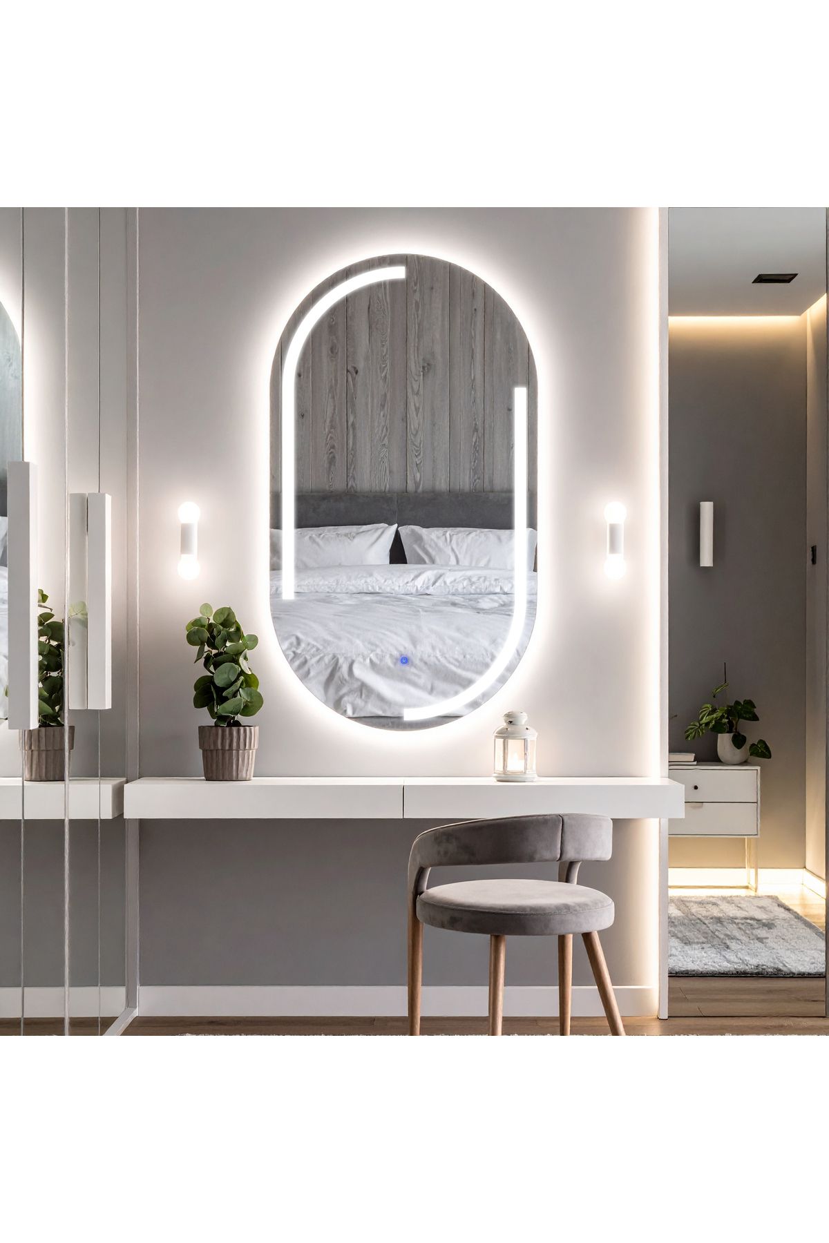 lumora mirror design Lunare Beyaz Led'li Lazer Kumlamalı Lavabo & Banyo Aynası (Dokunmatik Sensörlü)
