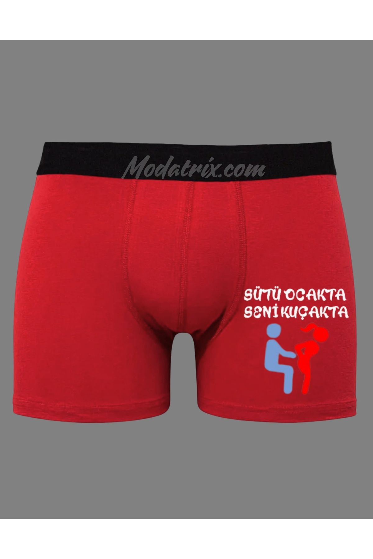 UNIQUE DESIGN Sütü Ocakta Seni Kucakta Baskılı Boxer