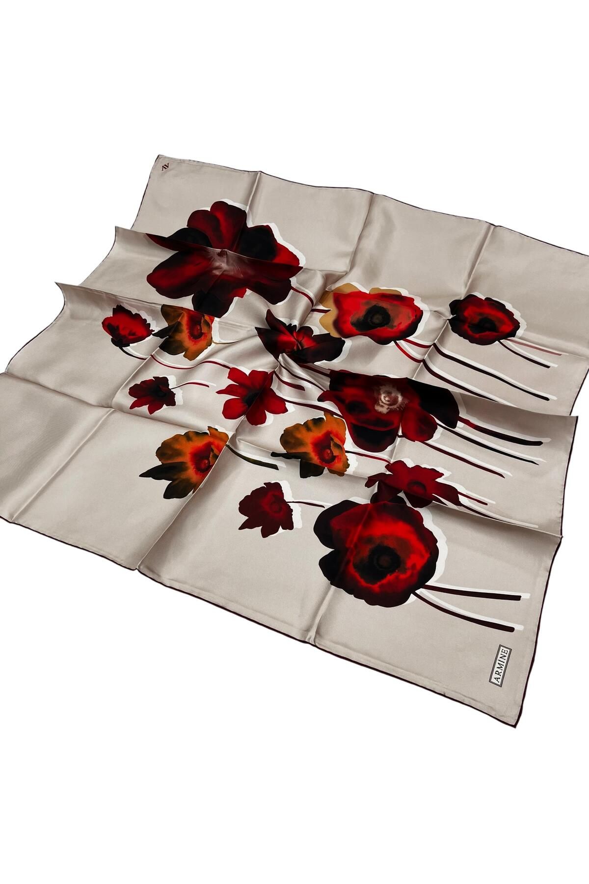 Armine İpek Eşarp 2024 Yaz - 9105-84 Vizon Bordo Twill