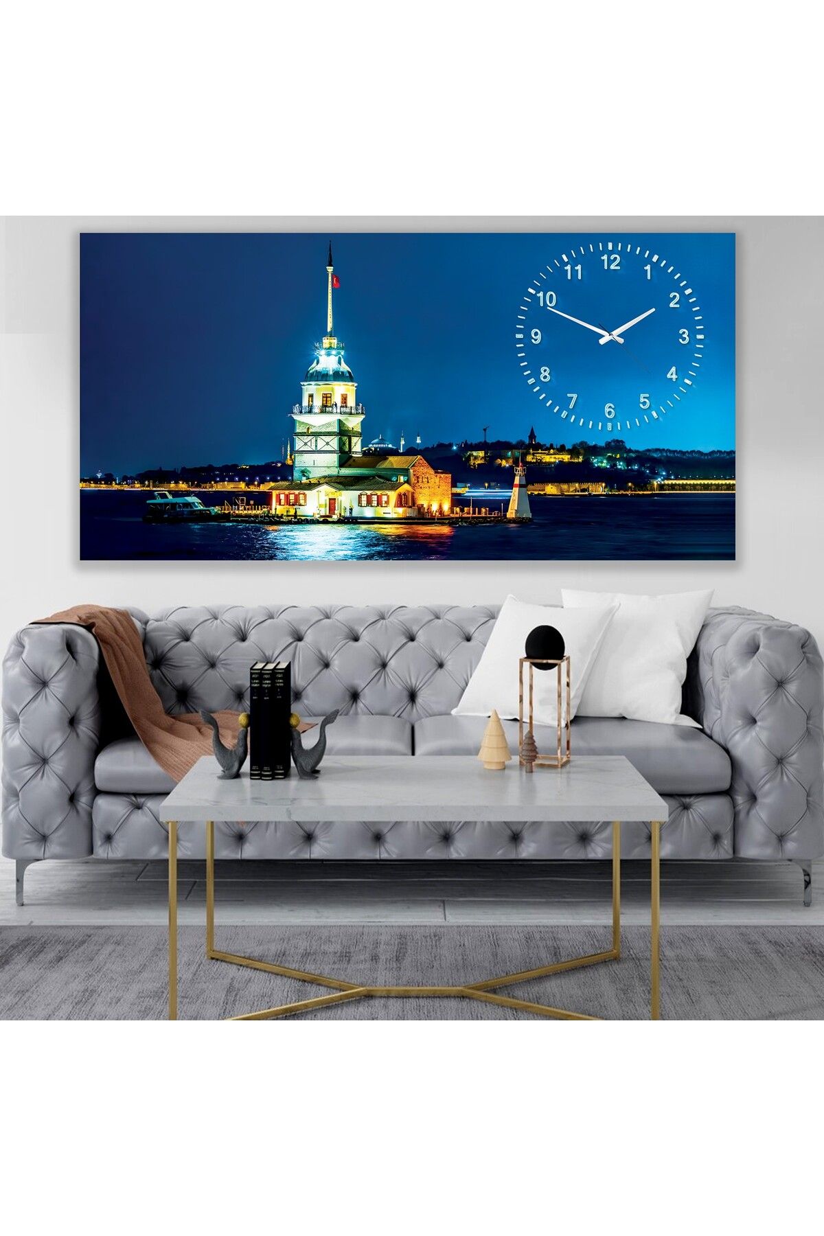 EMYA HOME Saatli Kız Kulesi Panoramik Kanvas Tablo
