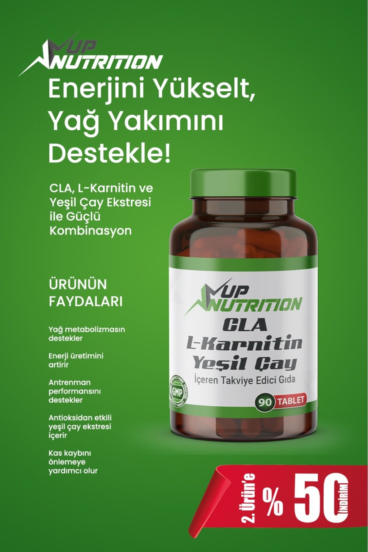 up nutrition Cla Yeşilçay L-Karnitin Krom Pikolinat 90 Tablet