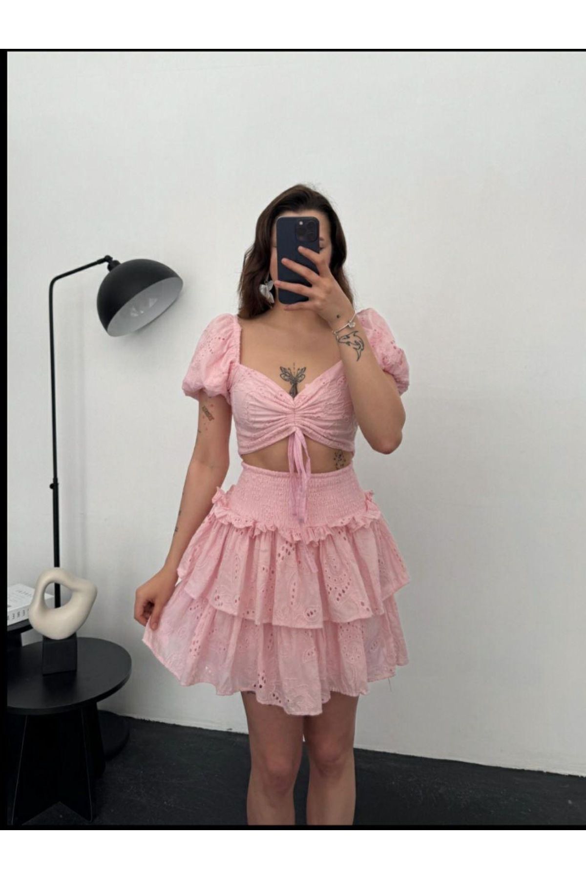 Ekim Store Fisto Detay Bluz Şort Etek İkili Takım