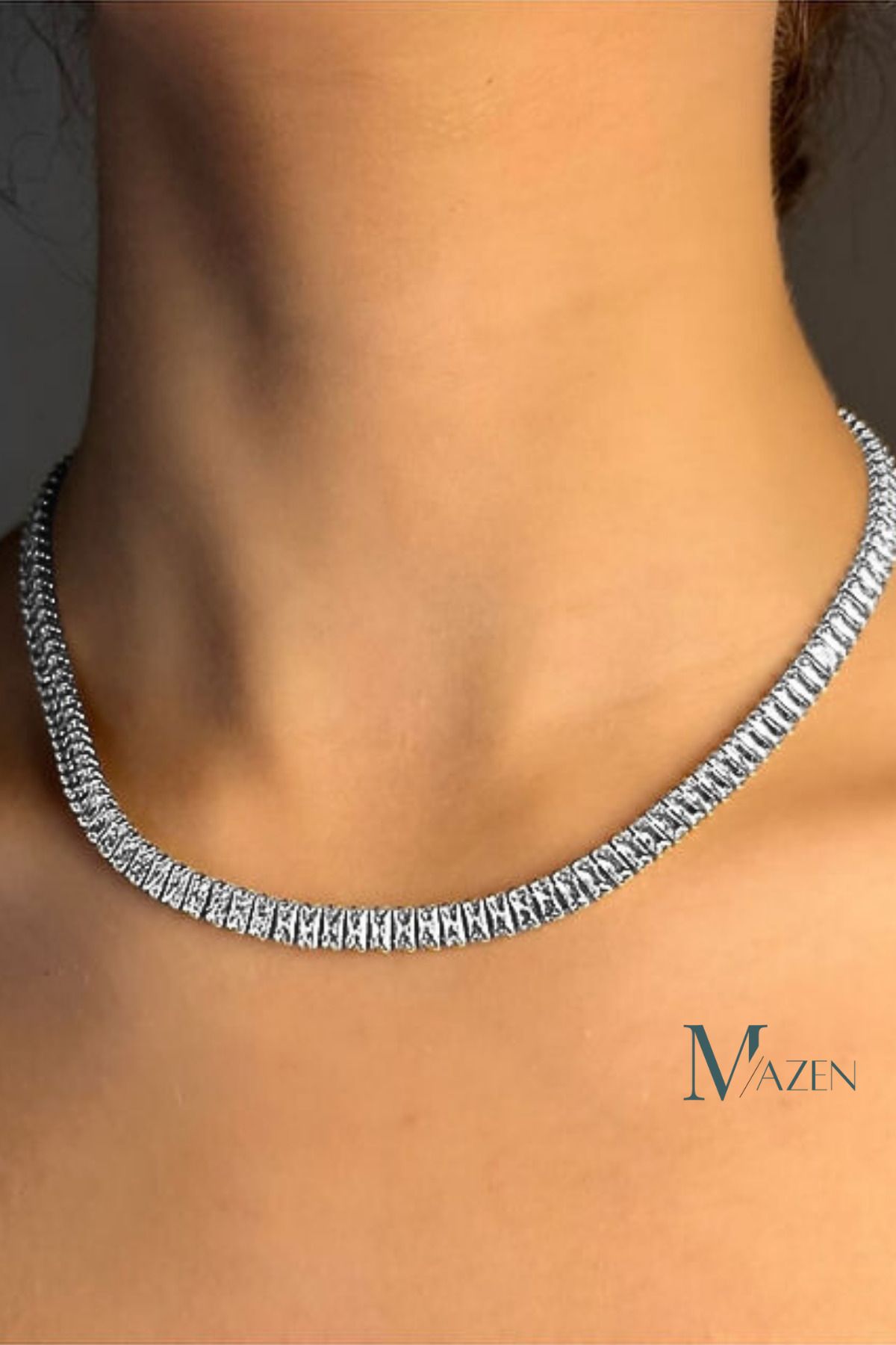MAZEN 316L ÇELİK Zarif Suyolu Kolye (küçük taşlı)