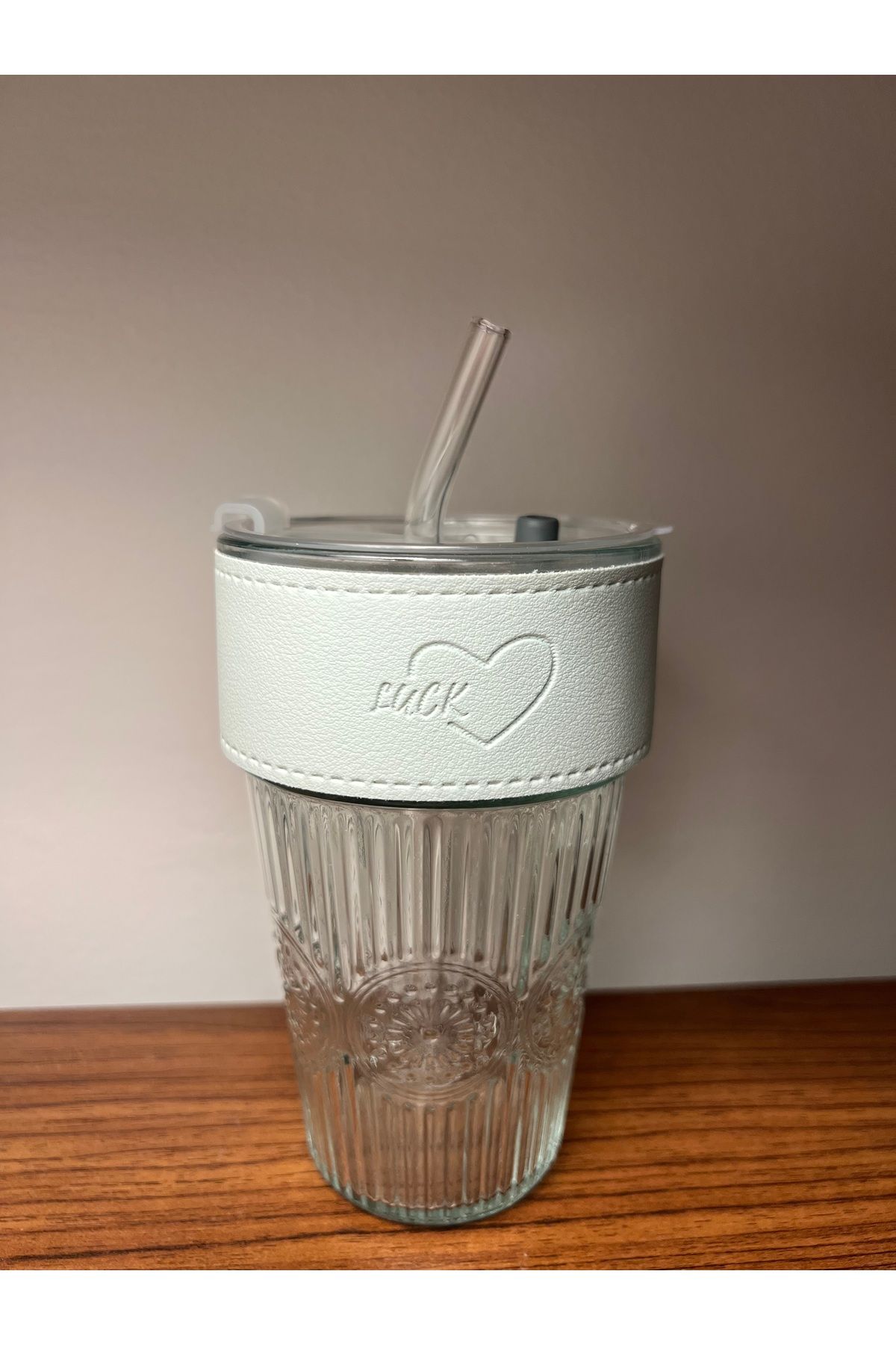 Only Mine Deri kılıflı smoothie detox cam pipetli bardak