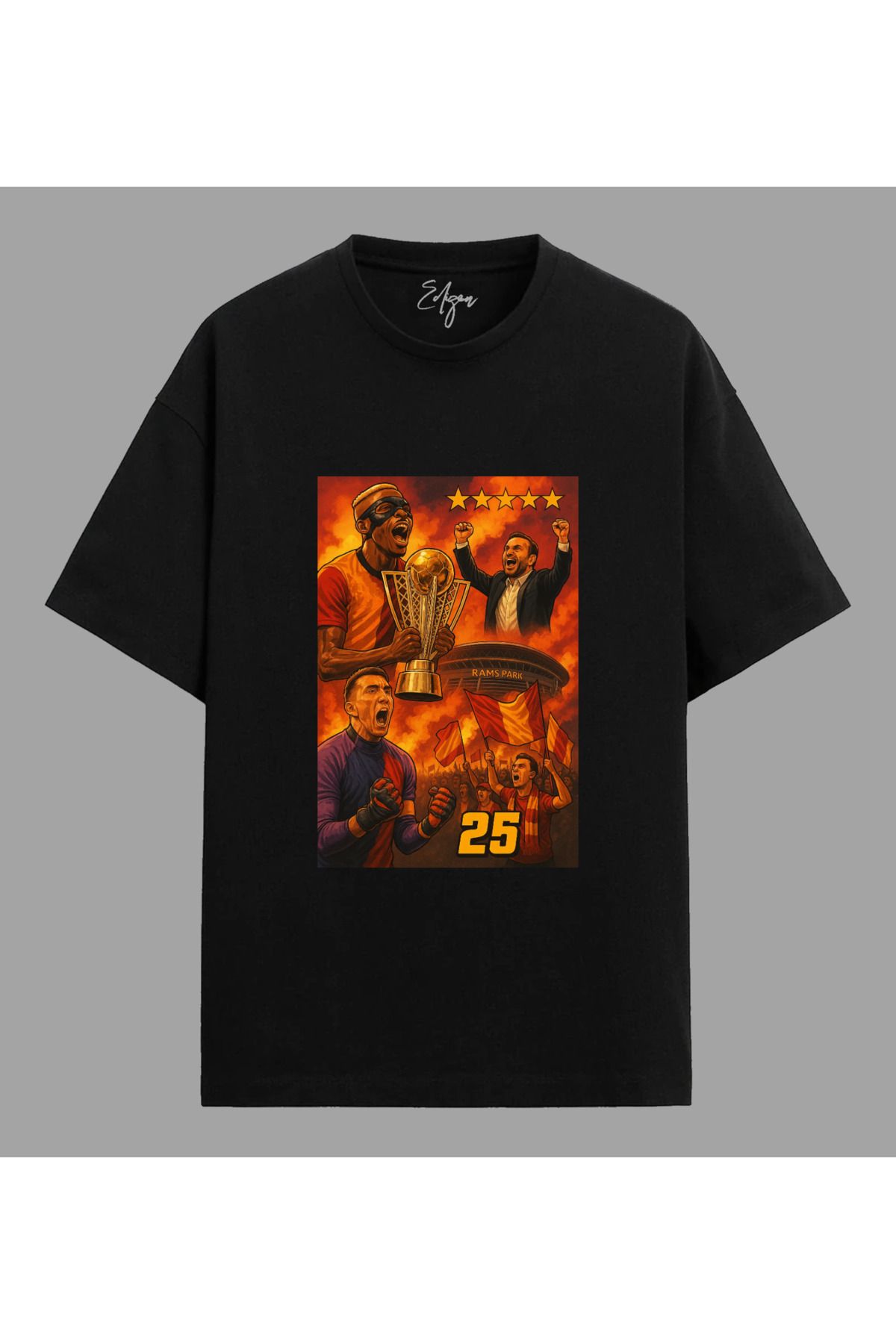 Edizen GS 5. Yıldız 25. Şampiyonluk T-shirt Unisex Oversize %100 Pamuk Siyah