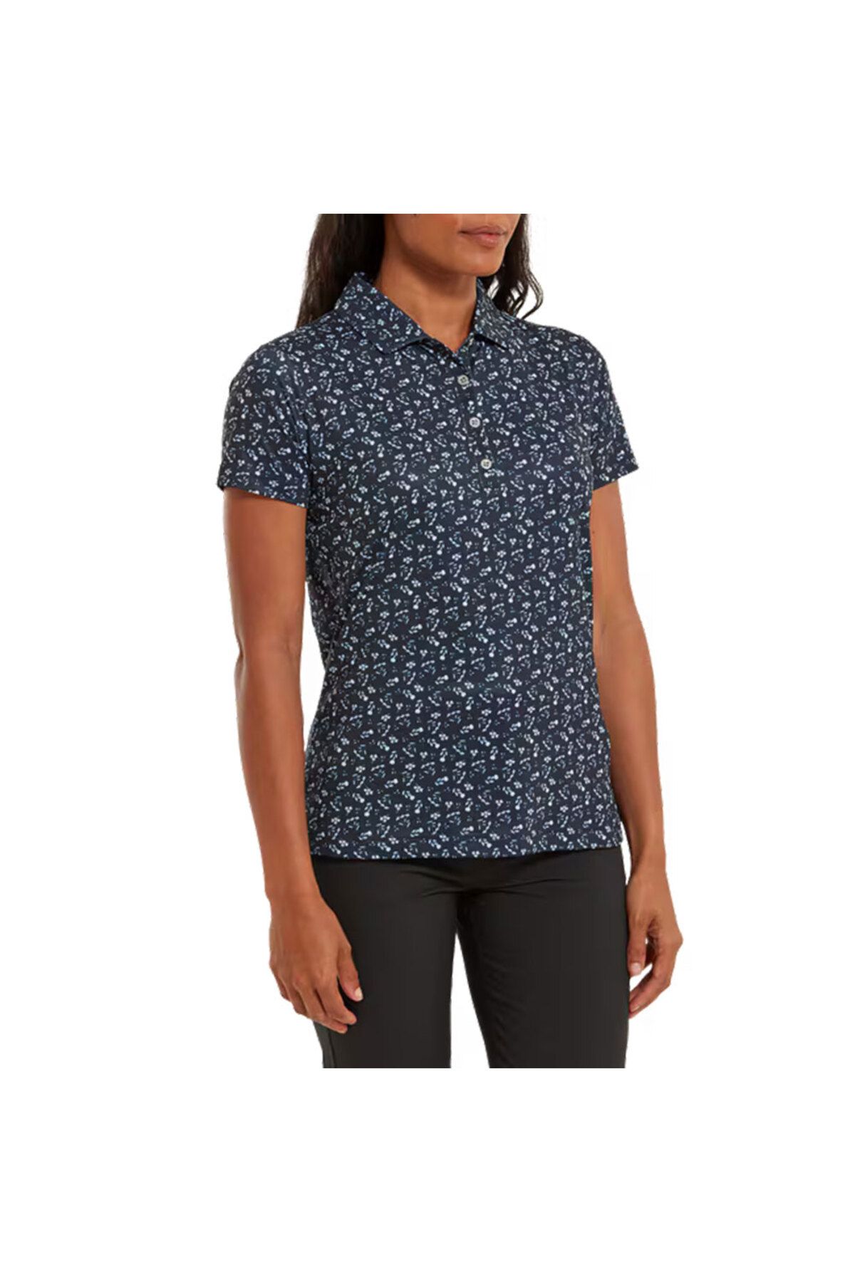 FootJoy Kadın Floral Print Lisle Lacivert T-Shirt 80240