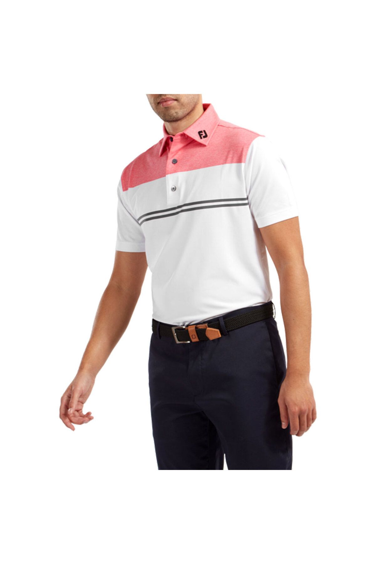 FootJoy Stretch Pique Renk Bloklu Polo Yaka Wht/Cha Golf T-Shirt 90372