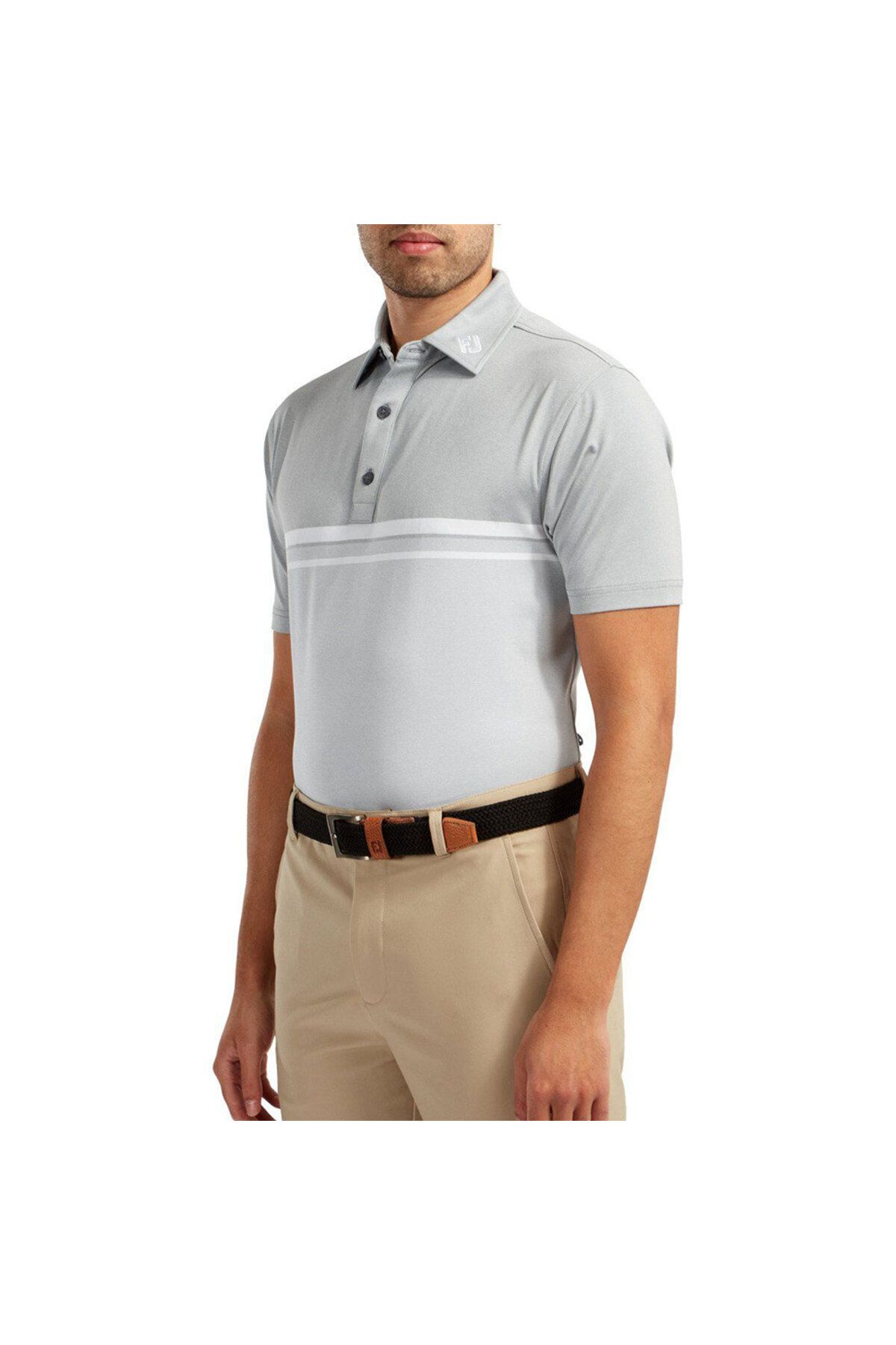 FootJoy Stretch Pique Renk Bloklu Polo Yaka Gry/Wht Golf T-Shirt 84467