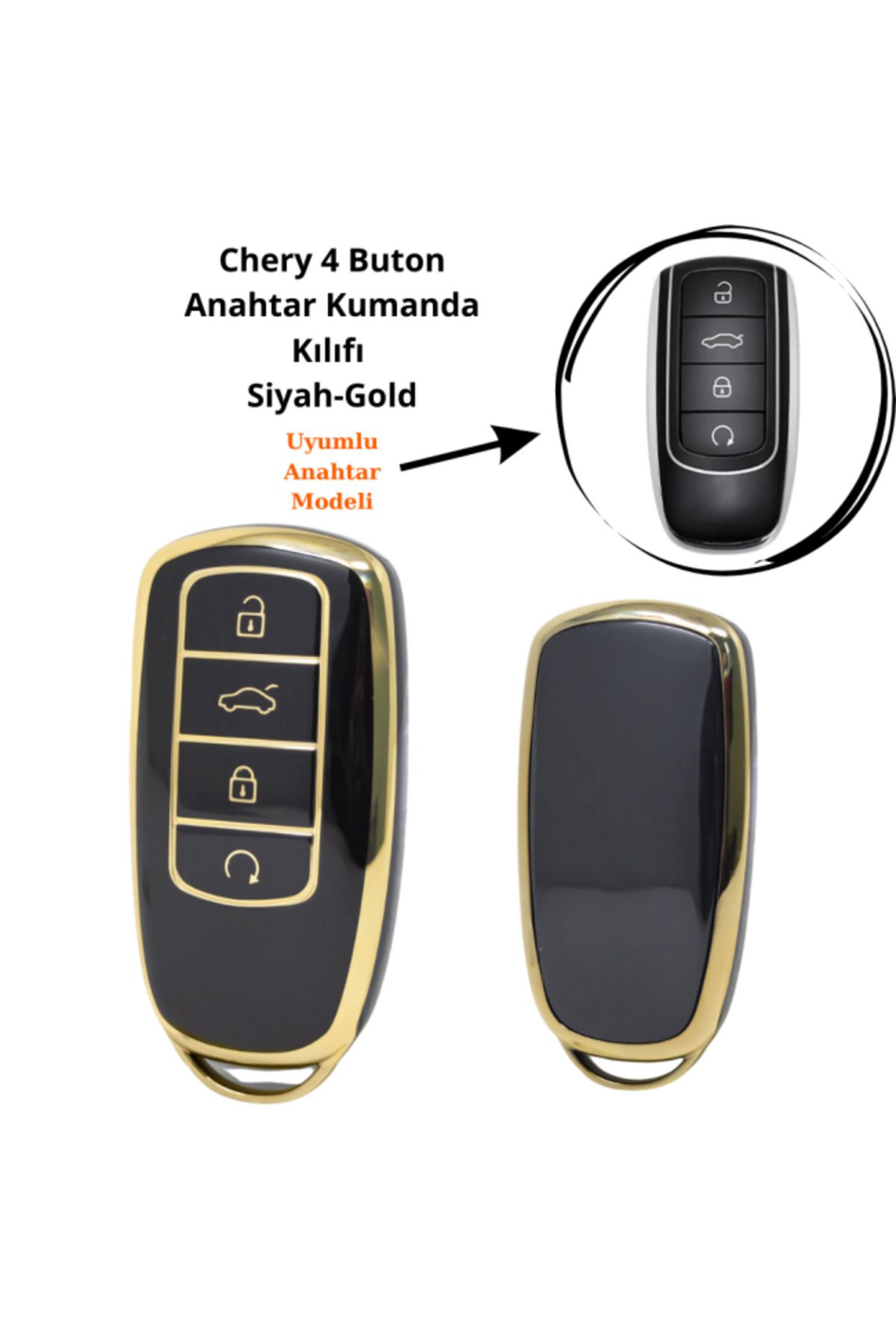 maxisepet Chery Tiggo 8 Pro Anahtar Kumanda Kılıfı Siyah Gold