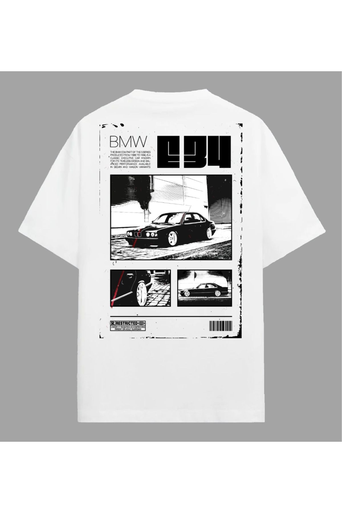 Edizen BMW E34 T-shirt Unisex Oversize %100 Pamuk Beyaz