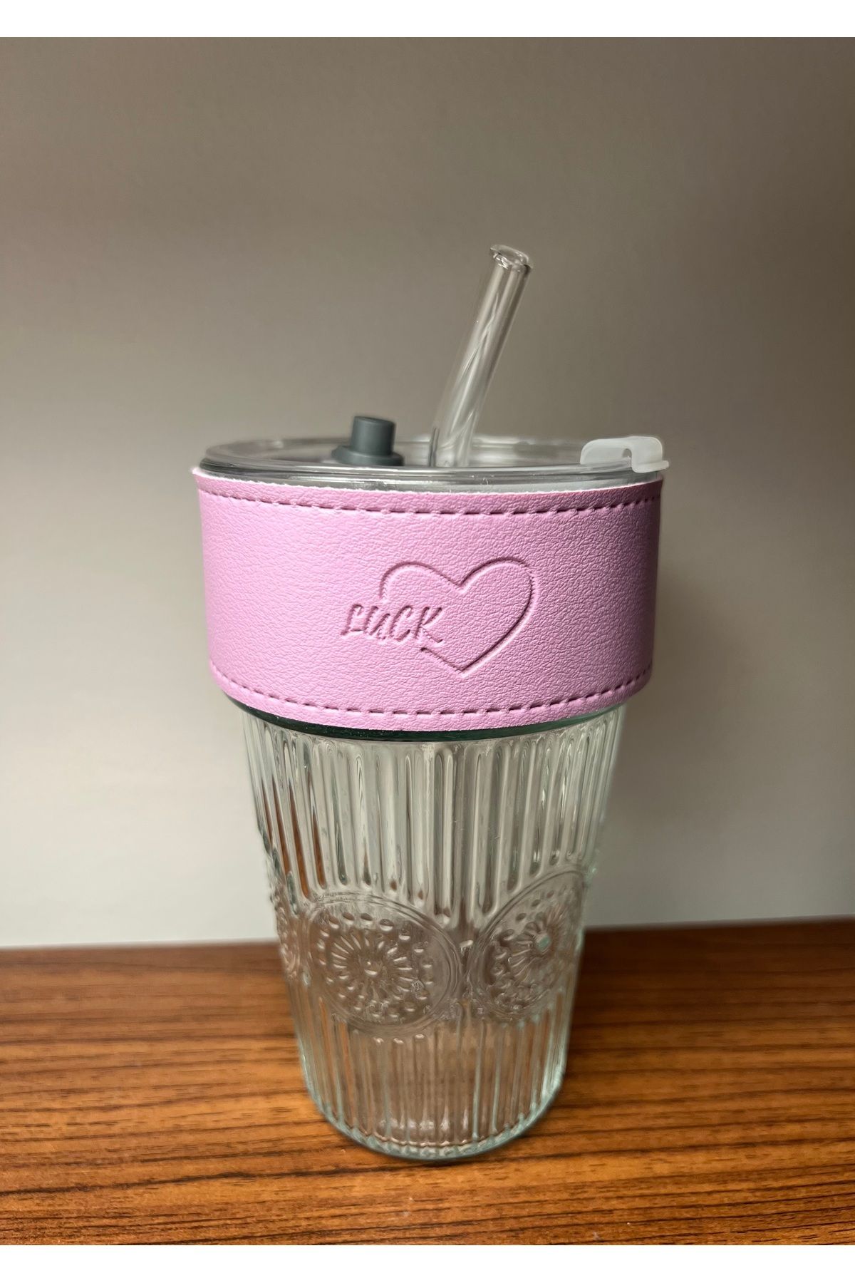 Only Mine Deri kılıflı smoothie detox cam pipetli bardak